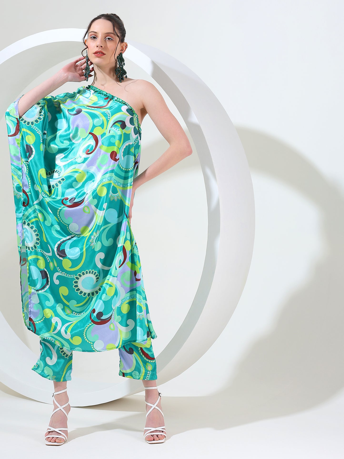 Regal ensemble one shoulder kaftan coord suit set of 2