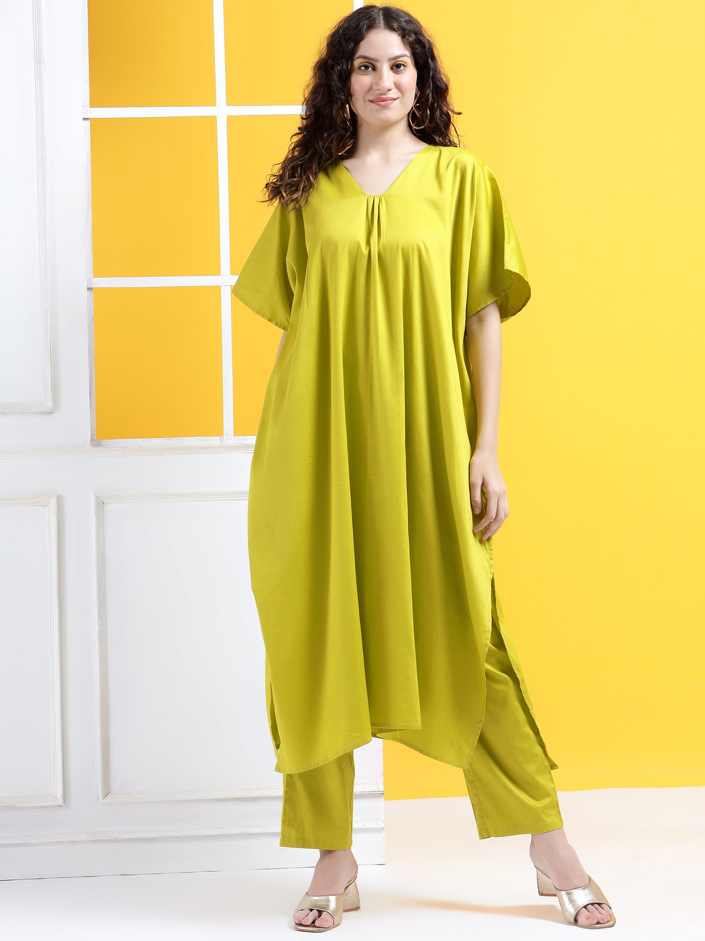 Solid Sophistication Kaftan Style Suit- Set of 2
