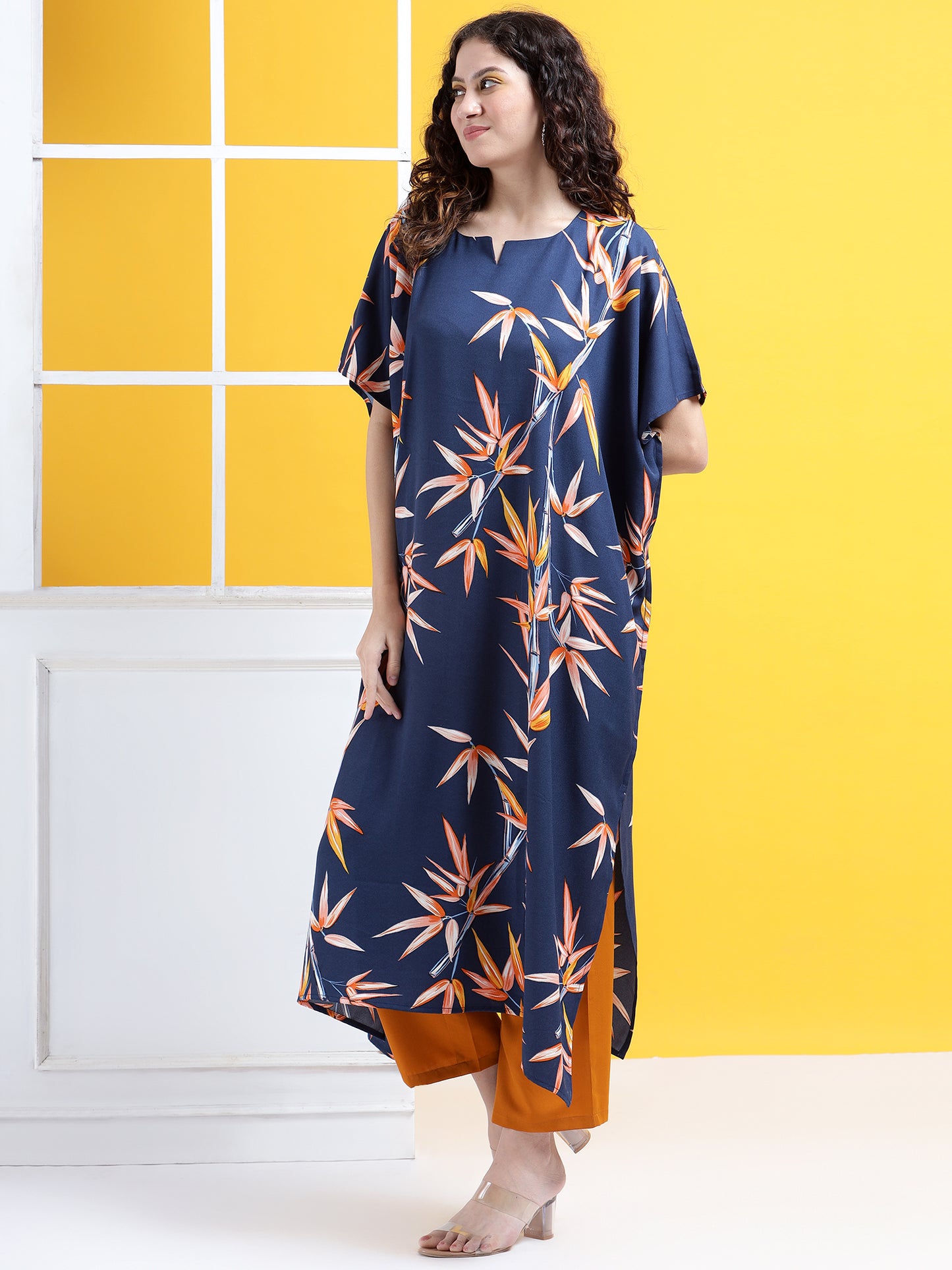 Vibrant Blossom Kaftan Style Suit - Set of 2