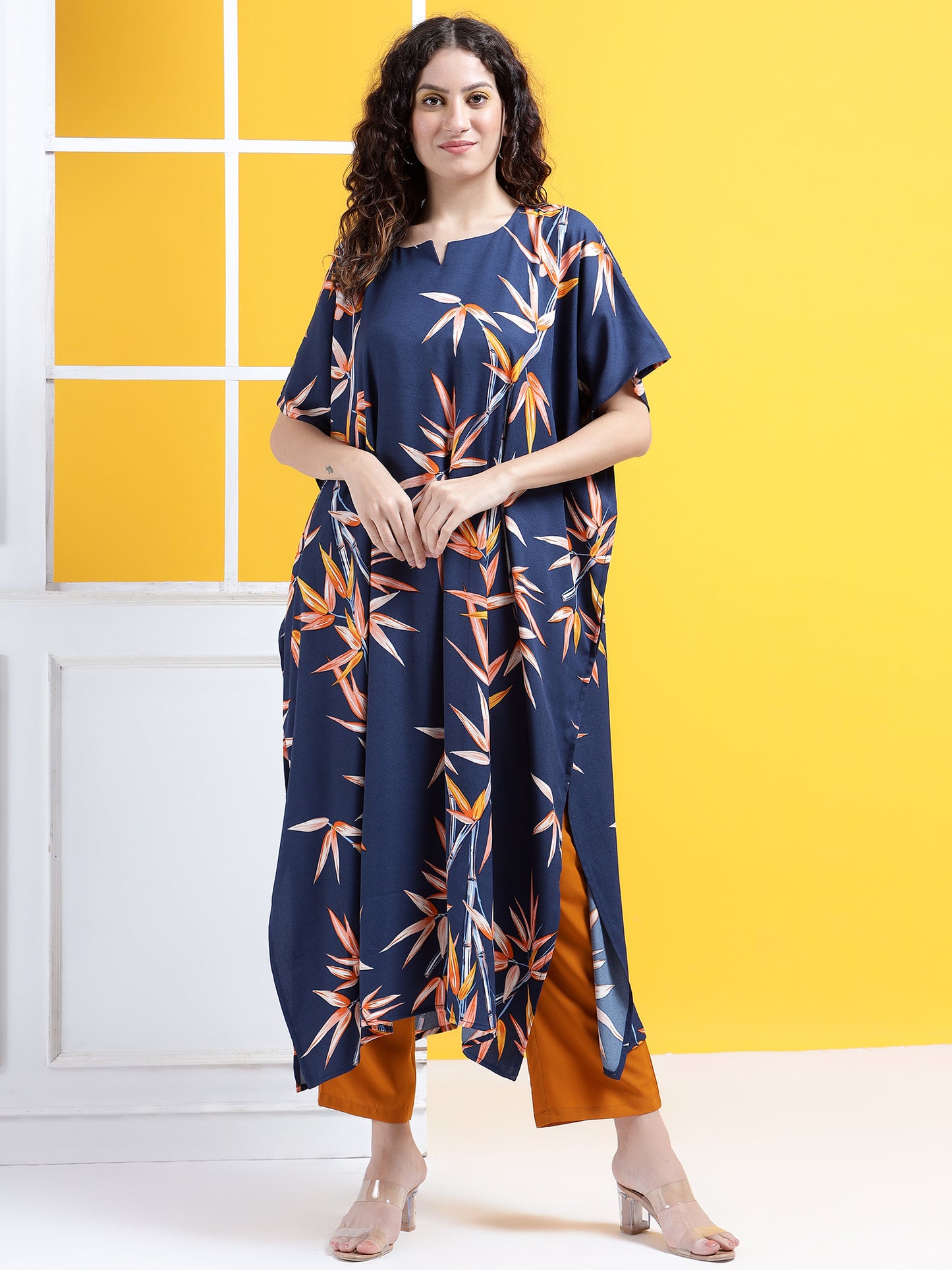Vibrant Blossom Kaftan Style Suit - Set of 2