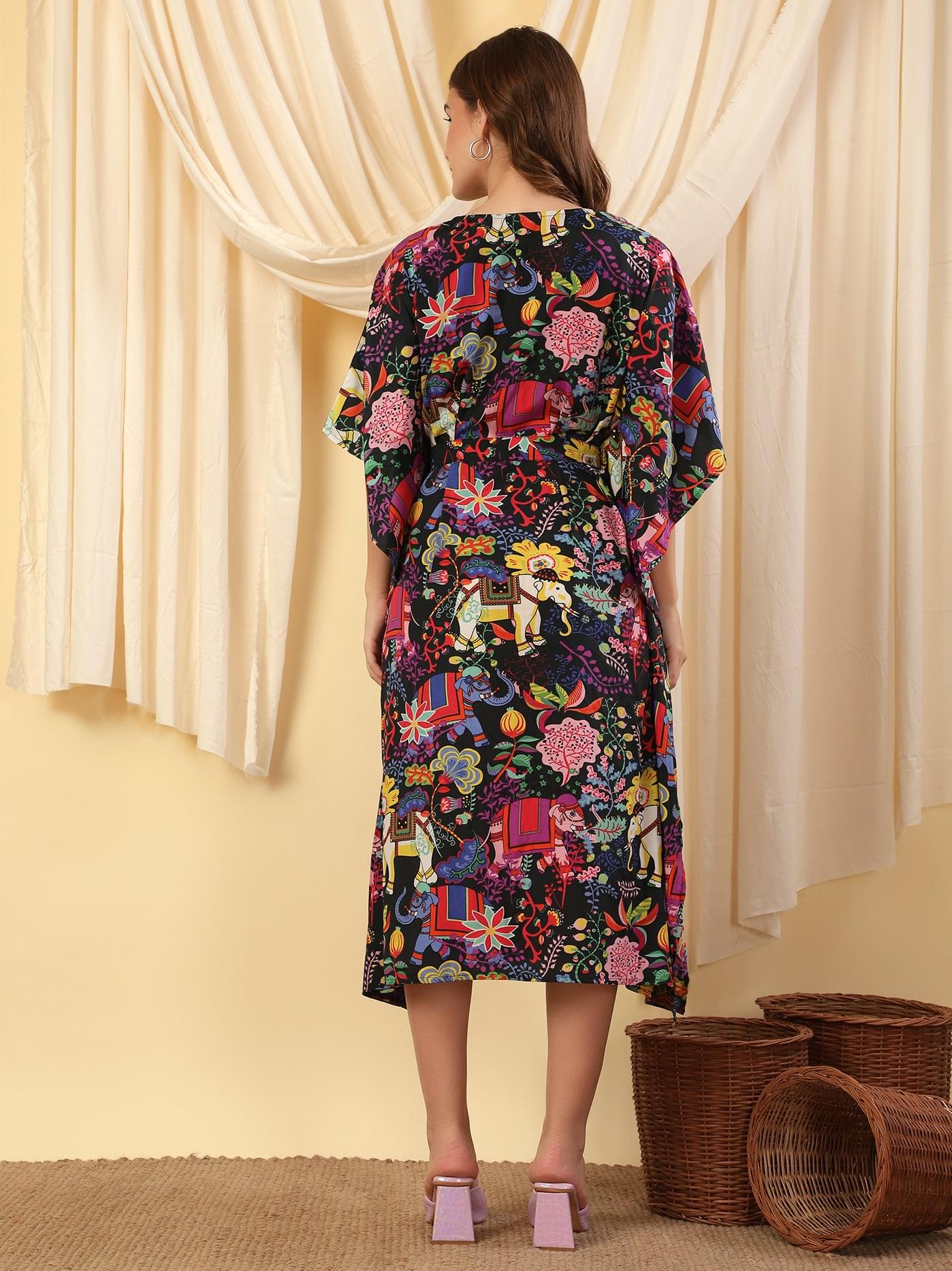 Elephant Printed Kaftan Dress