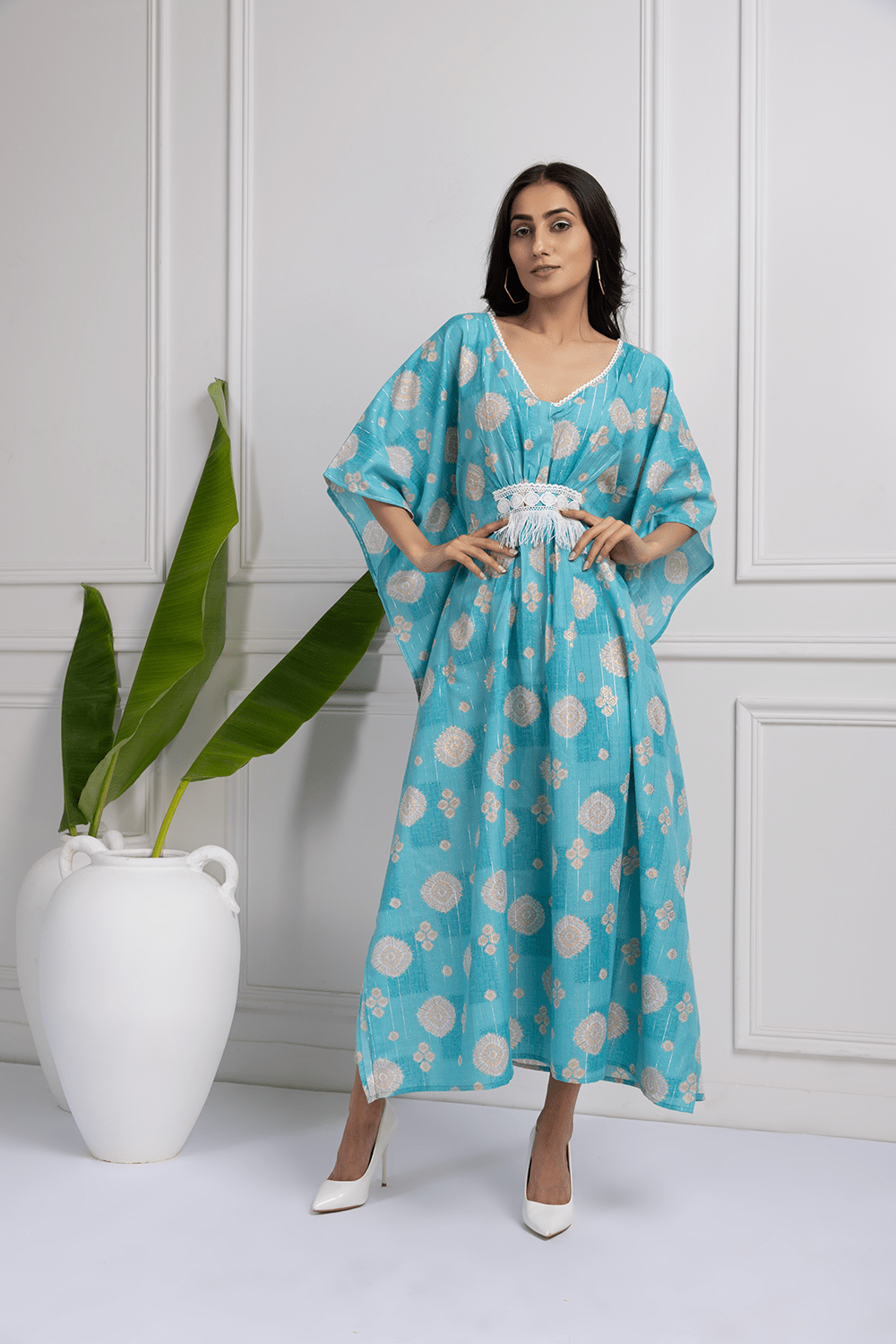 Oceanic Blue Printed Kaftan Dress