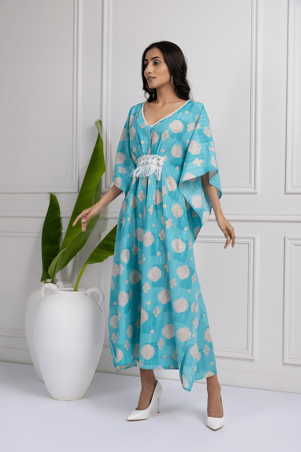 Oceanic Blue Printed Kaftan Dress