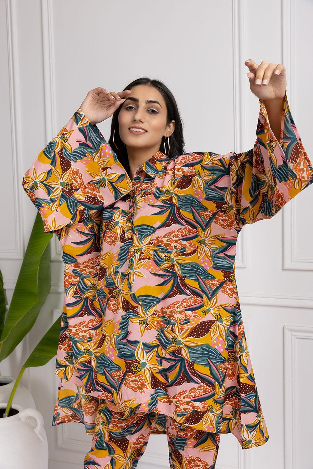 Coral Cave Kaftan Style Coord Set
