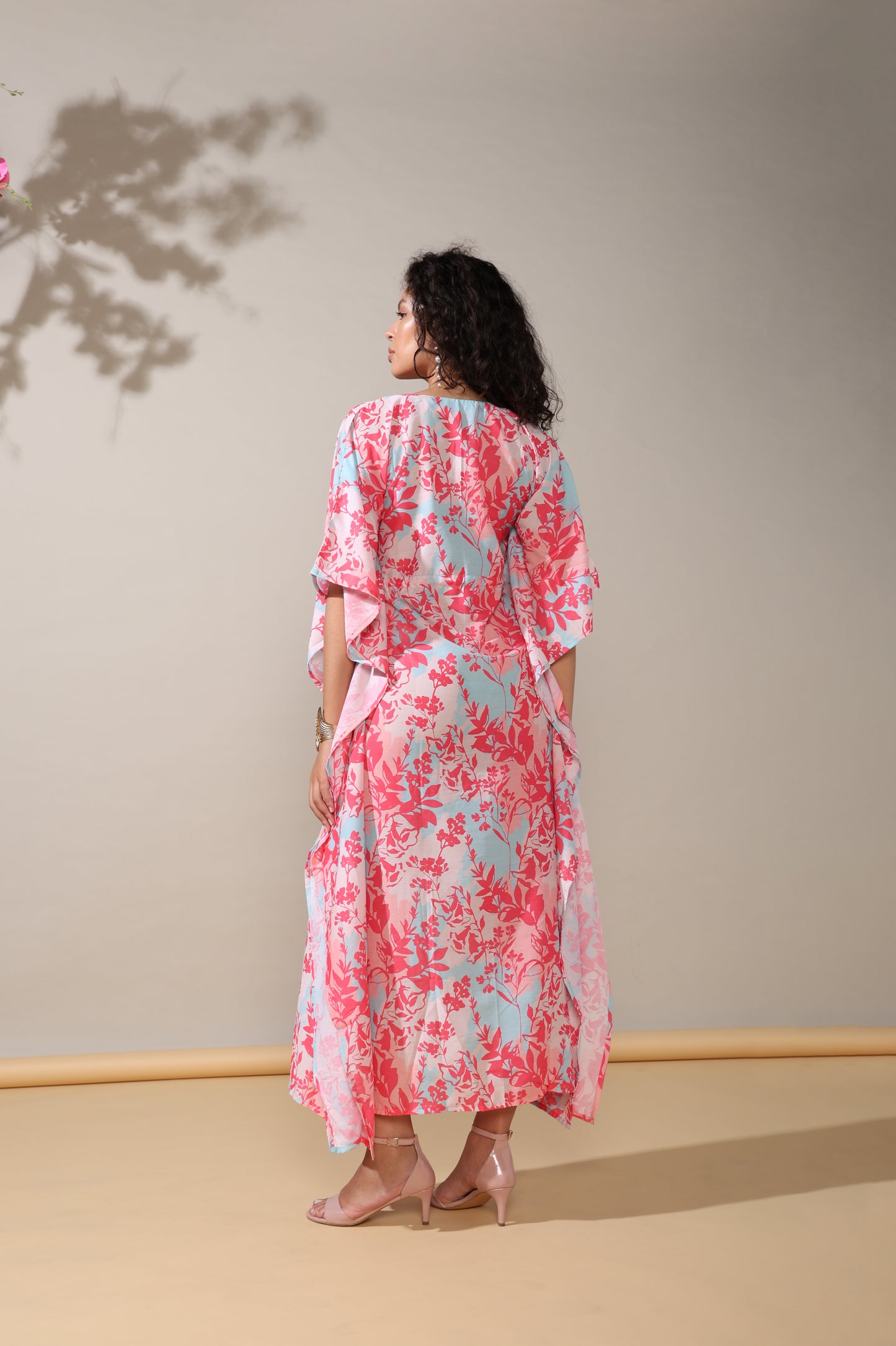 Sky pink blue cotton muslin Long kaftan dress