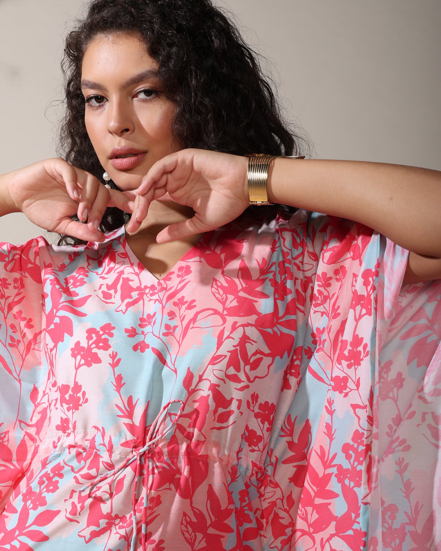 Sky pink blue cotton muslin Long kaftan dress