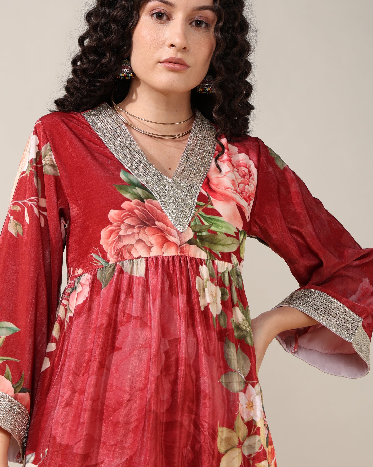 HOK ENSEMBLE - Printed Maroon yellow floral Velvet Suit set