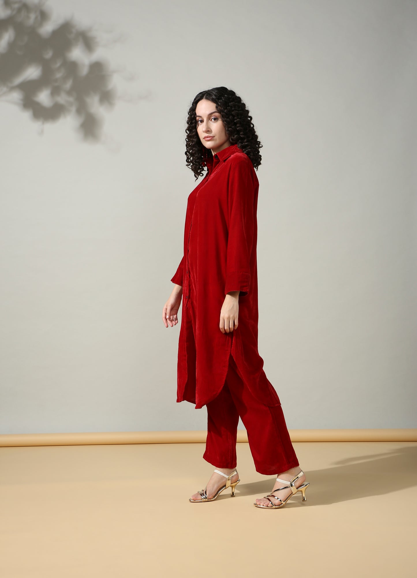 HOK ENSEMBLE - Maroon Velvet long Coord set