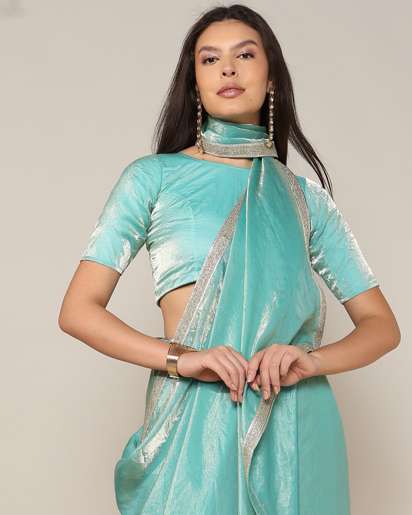 Sky blue Tissue Silk Saree with blouse - unstitched