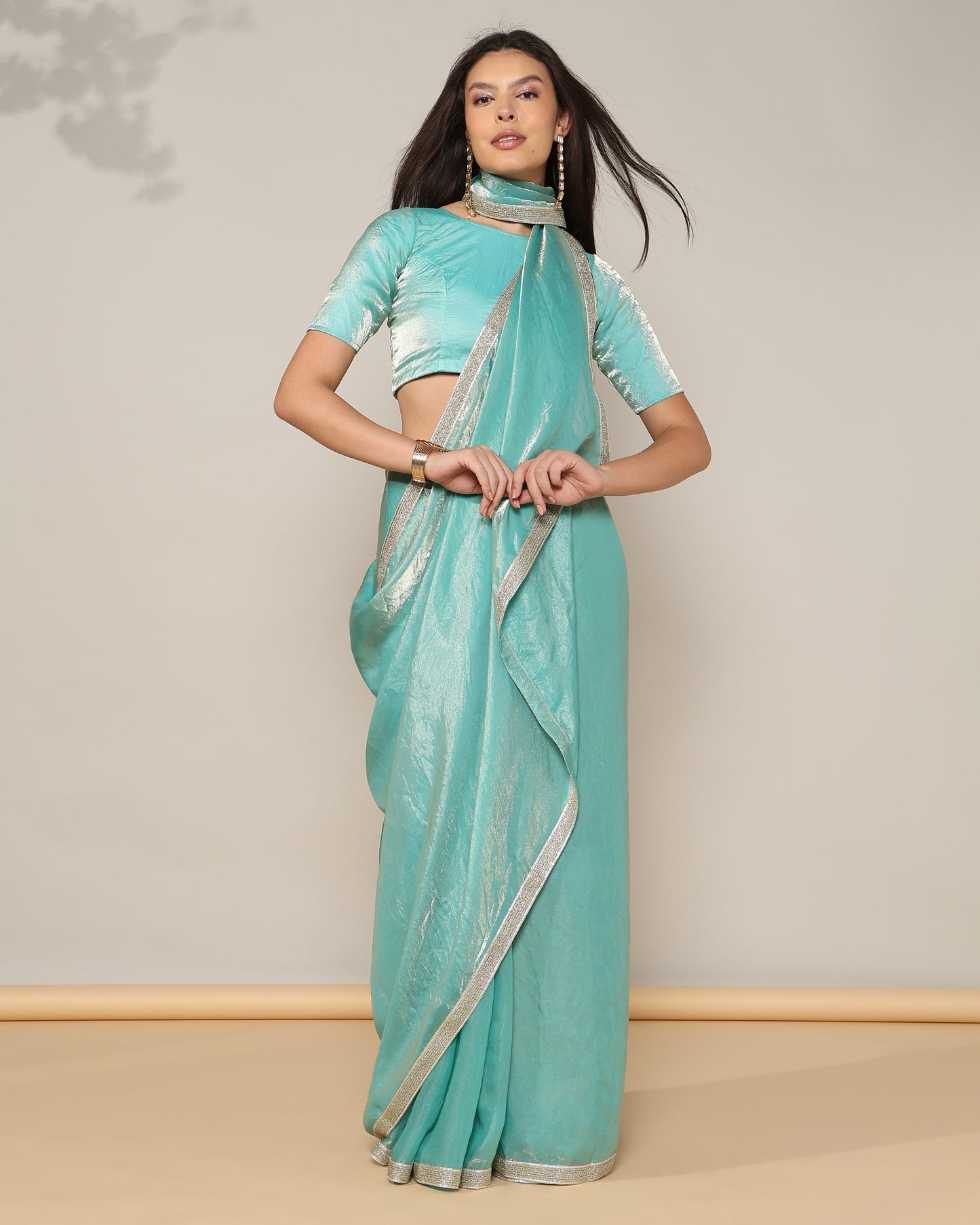 Sky blue Tissue Silk Saree with blouse - unstitched