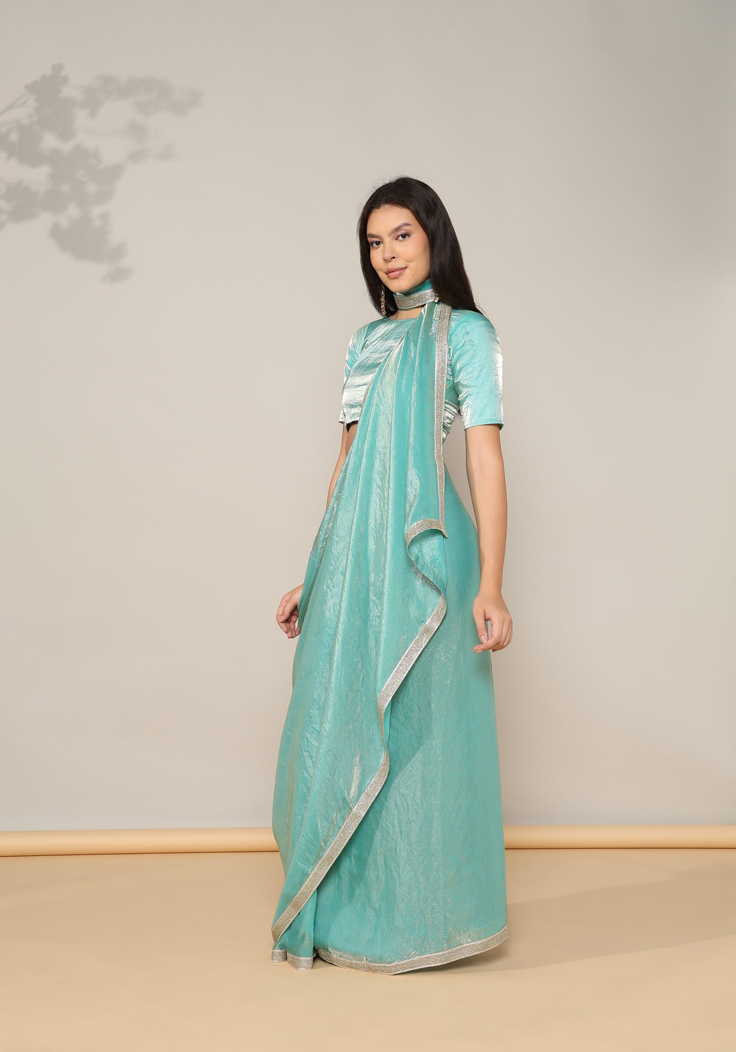 Sky blue Tissue Silk Saree with blouse - unstitched