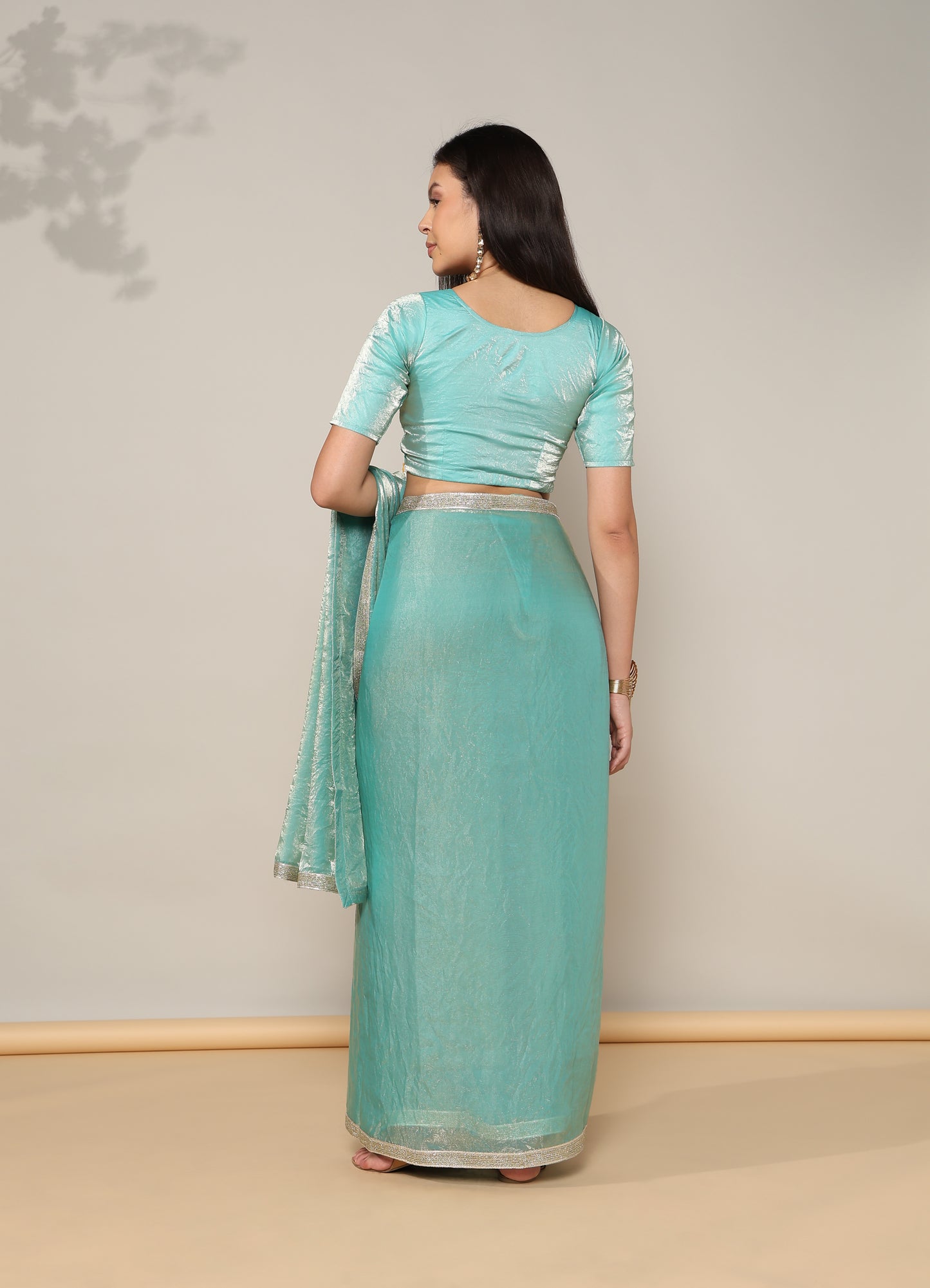 Sky blue Tissue Silk Saree with blouse - unstitched