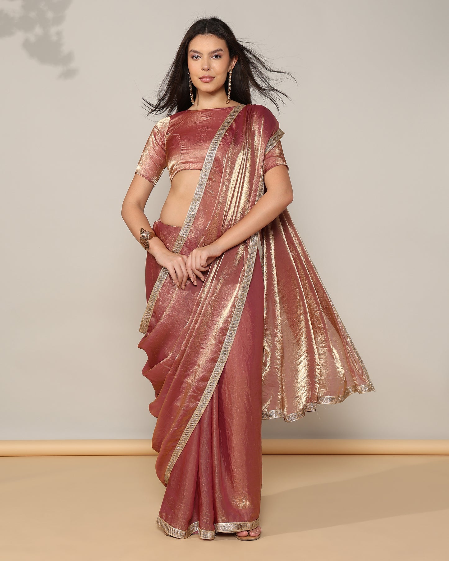 Golden purple Tissue Silk Saree with blouse - unstitched