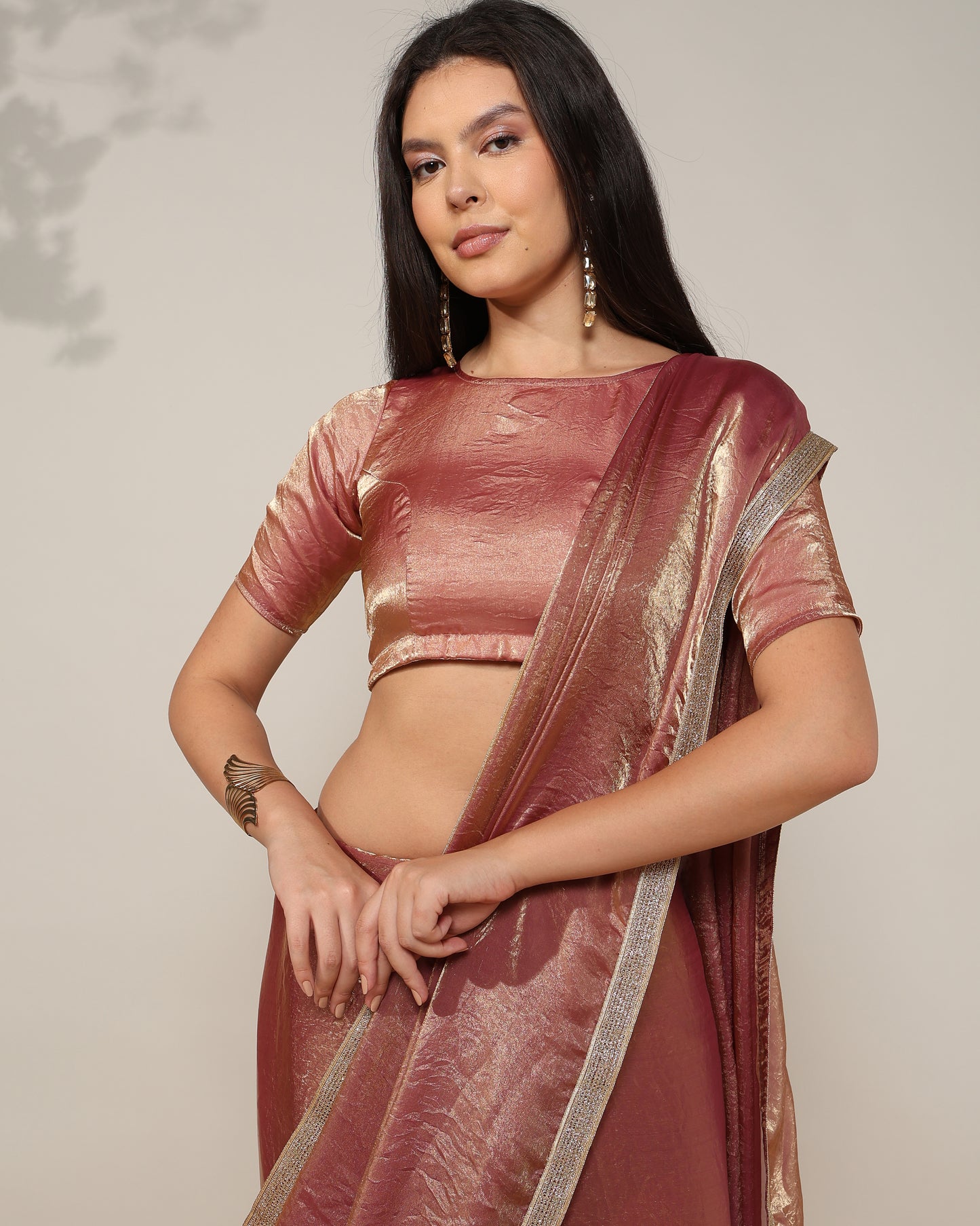 Golden purple Tissue Silk Saree with blouse - unstitched