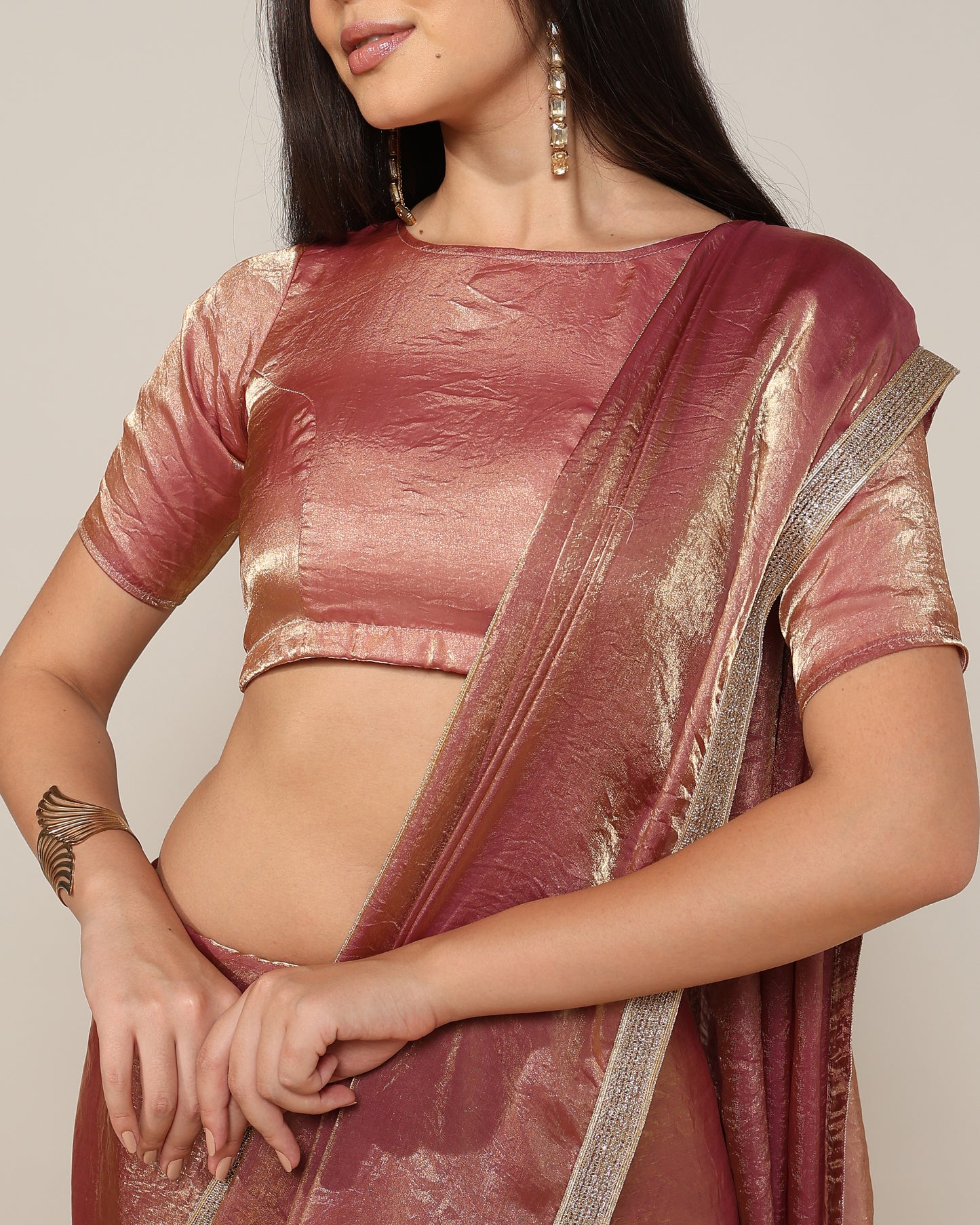 Golden purple Tissue Silk Saree with blouse - unstitched