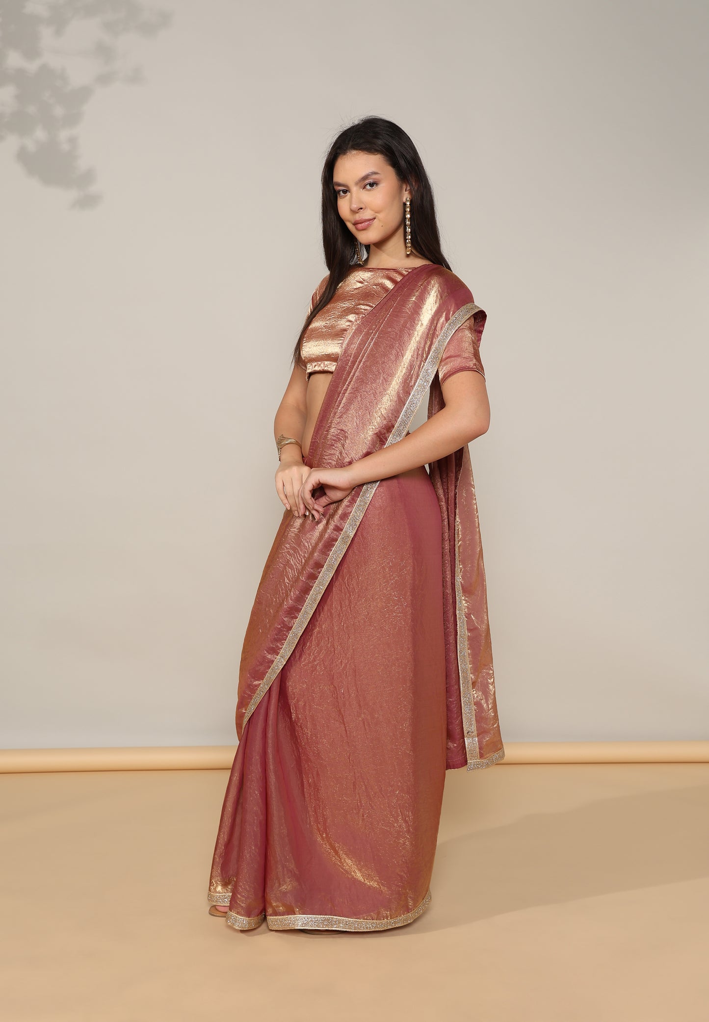 Golden purple Tissue Silk Saree with blouse - unstitched