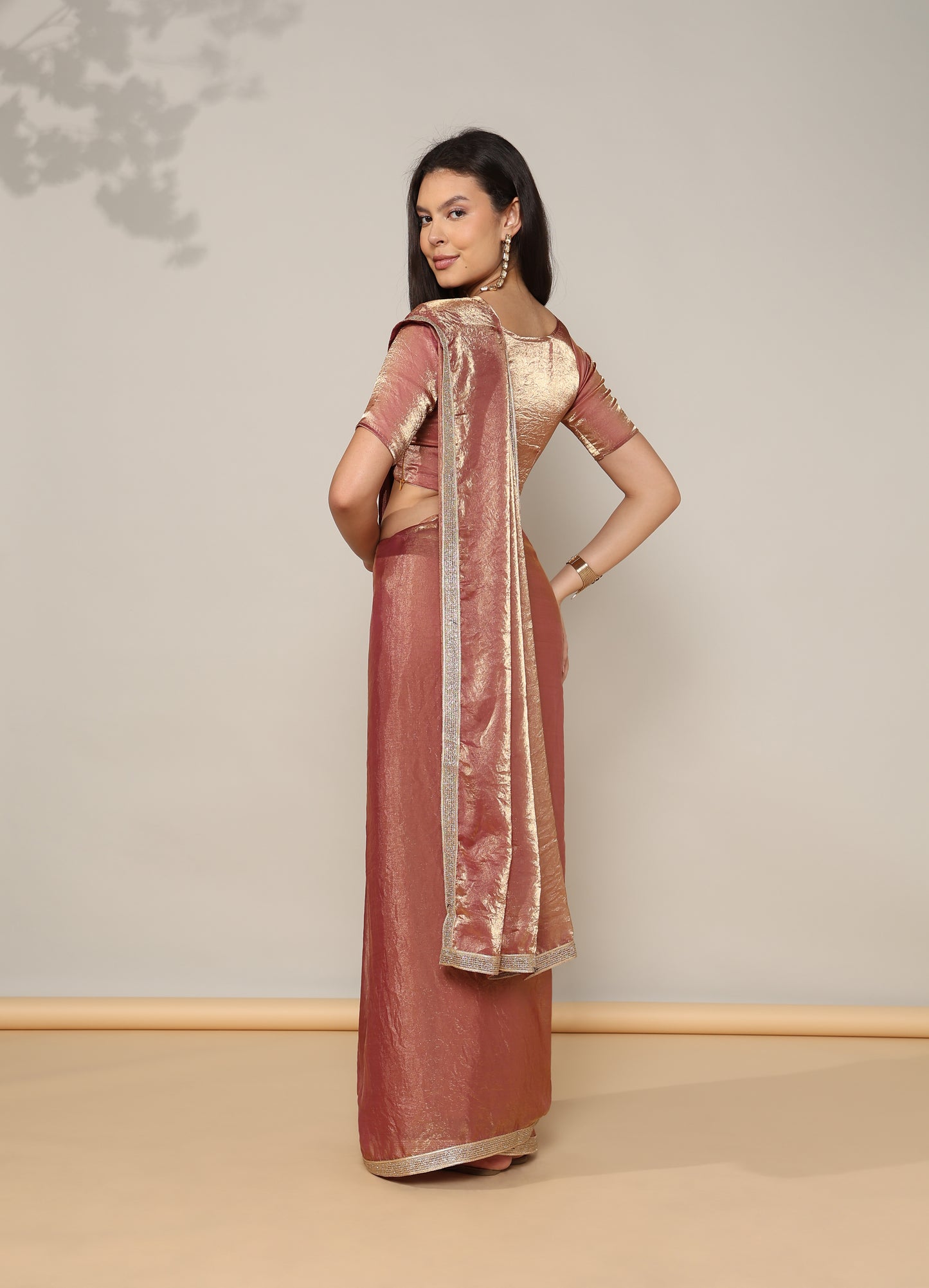 Golden purple Tissue Silk Saree with blouse - unstitched