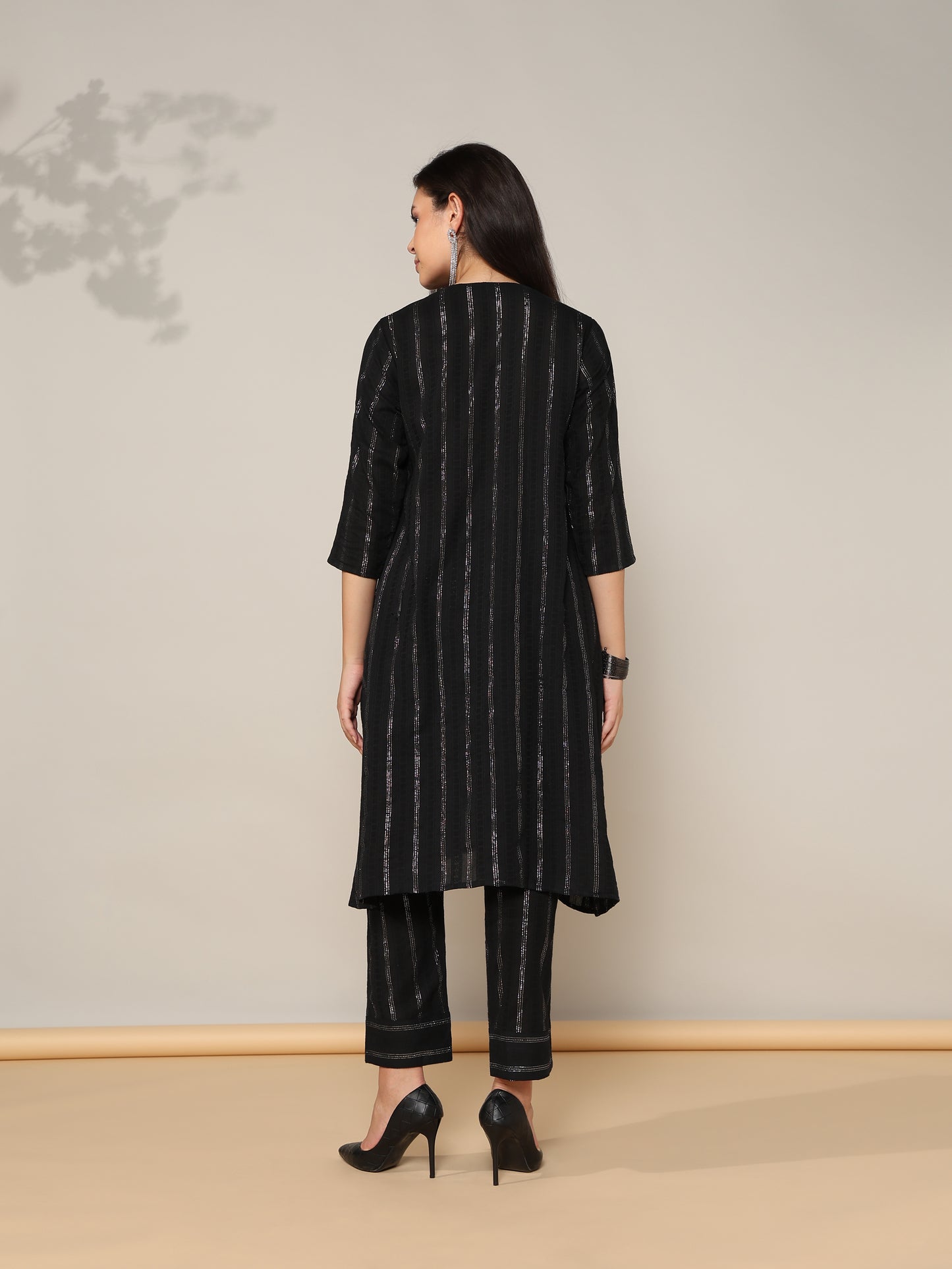 Black cotton lurex suit set of 2