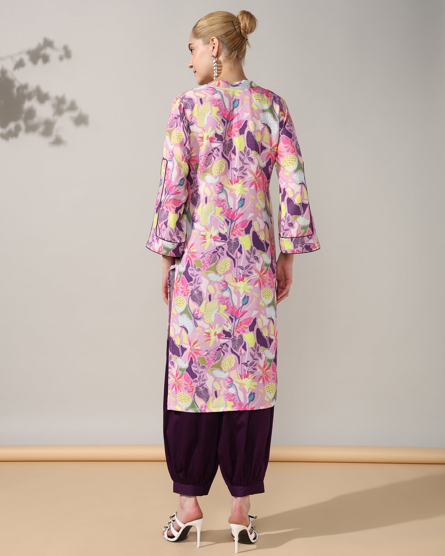 Floral purple cotton silk suit set of 2