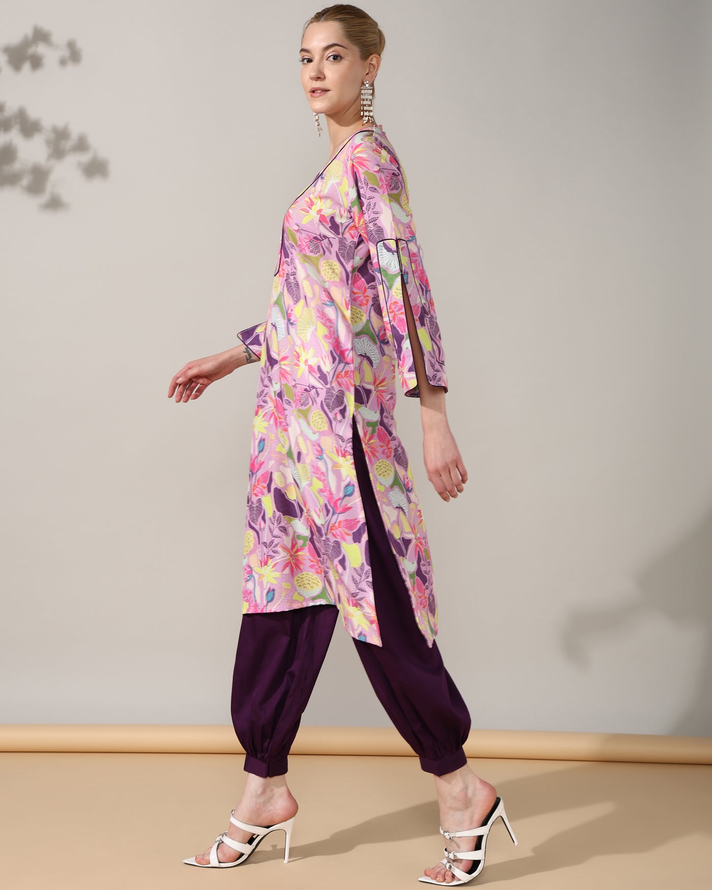 Floral purple cotton silk suit set of 2