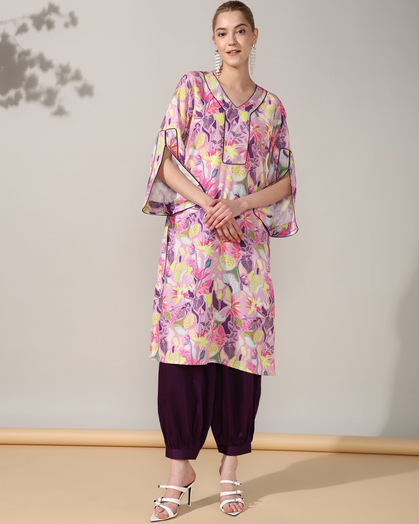 Floral purple cotton silk suit set of 2