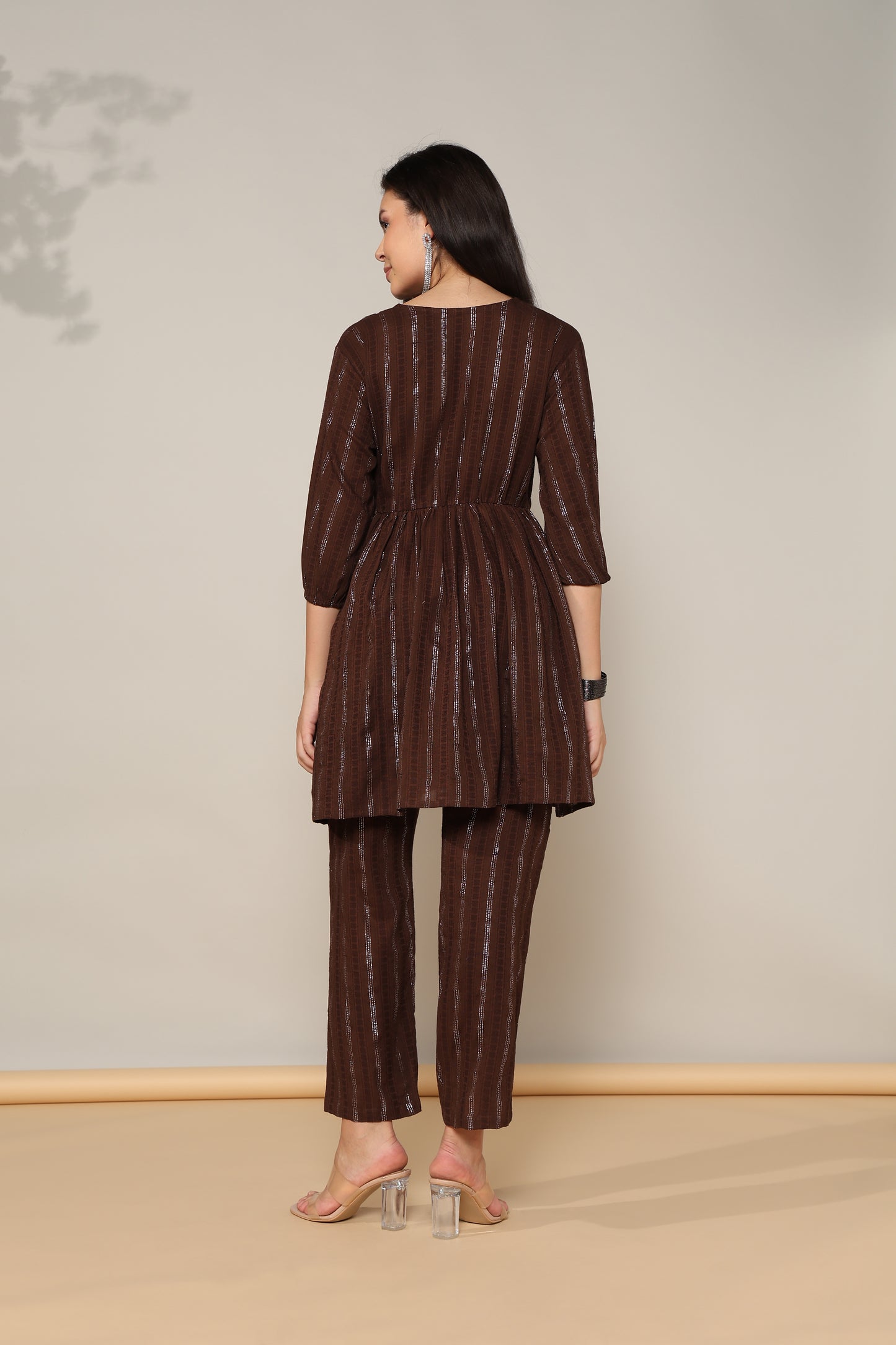 Coffee brown cotton lurex Coord set of 2