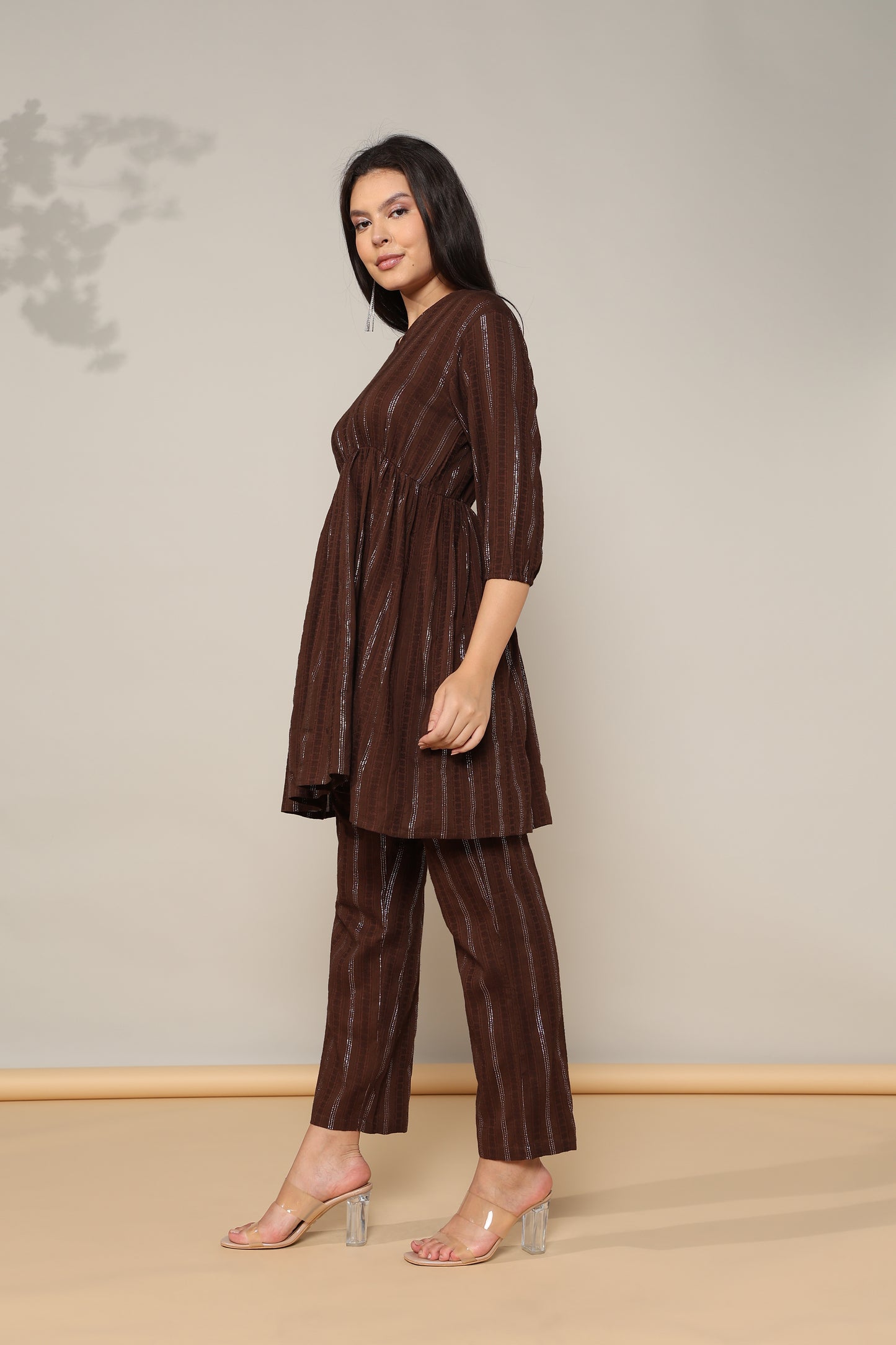 Coffee brown cotton lurex Coord set of 2