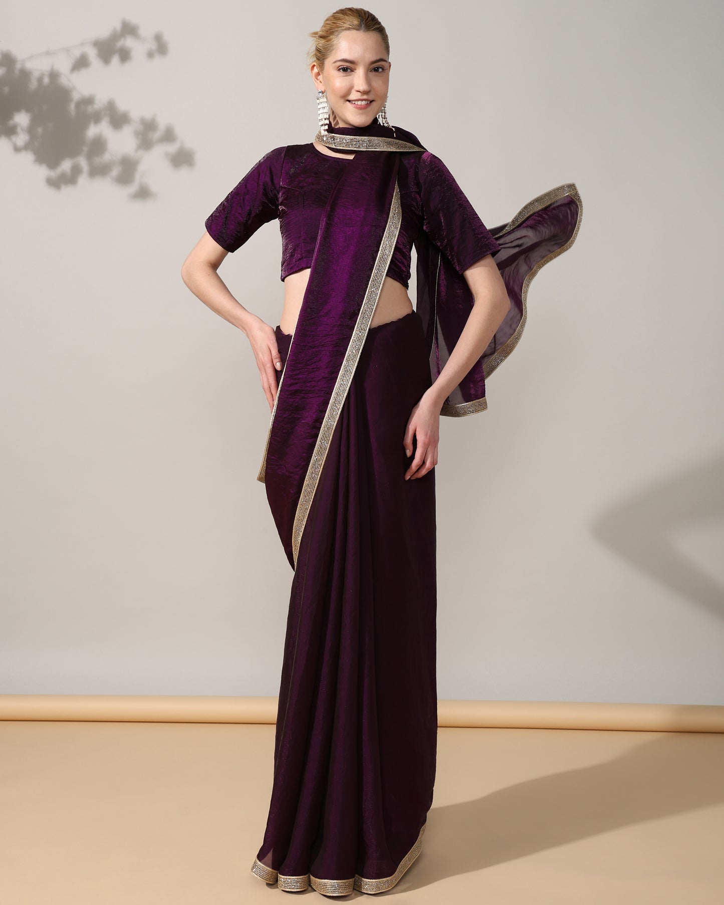 Deep purple Tissue Silk Saree with blouse - unstitched