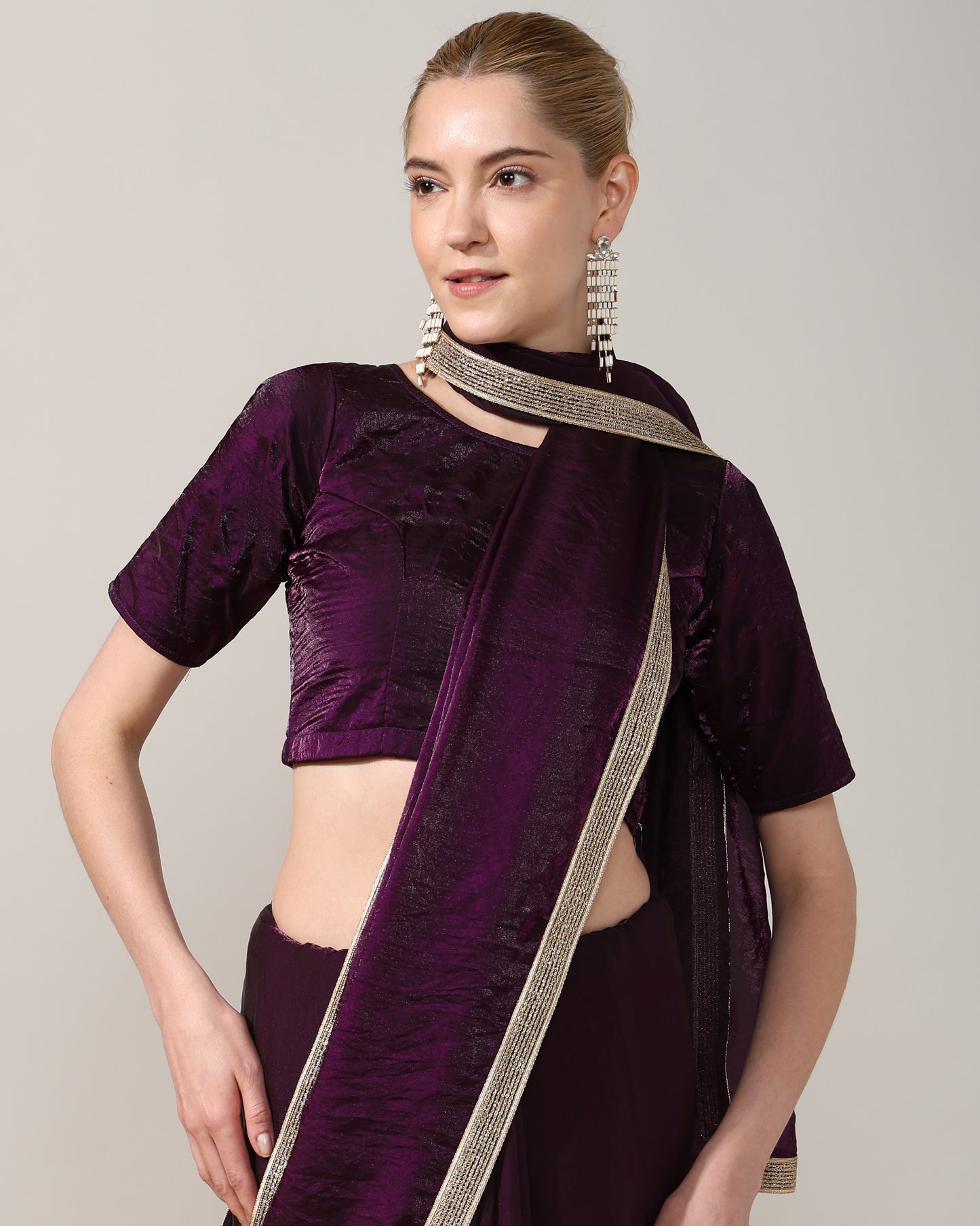 Deep purple Tissue Silk Saree with blouse - unstitched