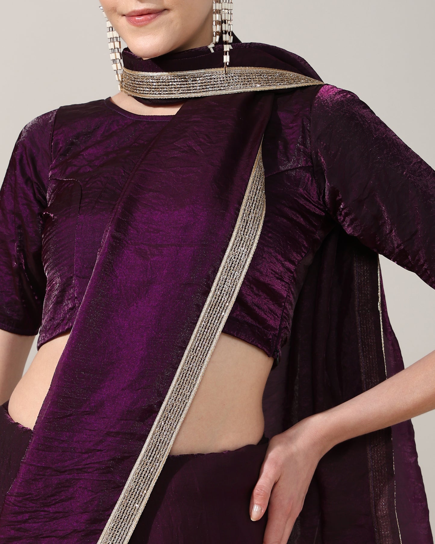Deep purple Tissue Silk Saree with blouse - unstitched