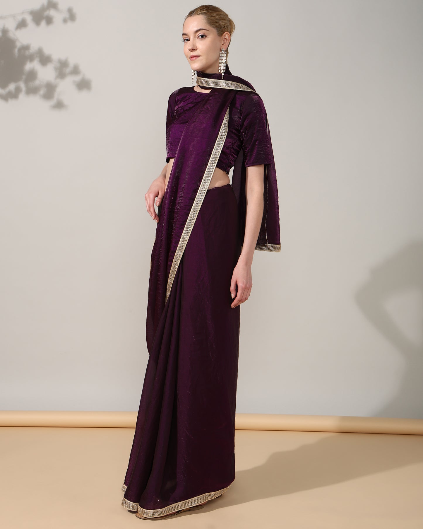 Deep purple Tissue Silk Saree with blouse - unstitched