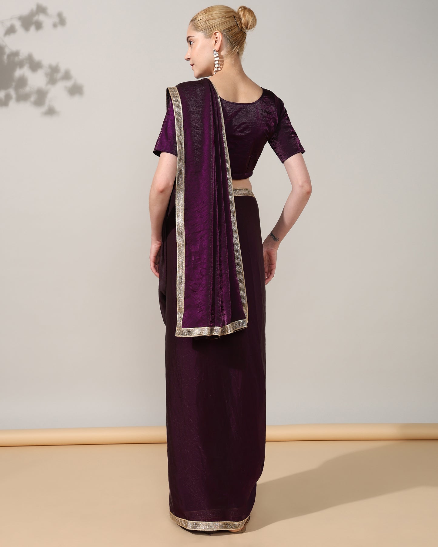 Deep purple Tissue Silk Saree with blouse - unstitched