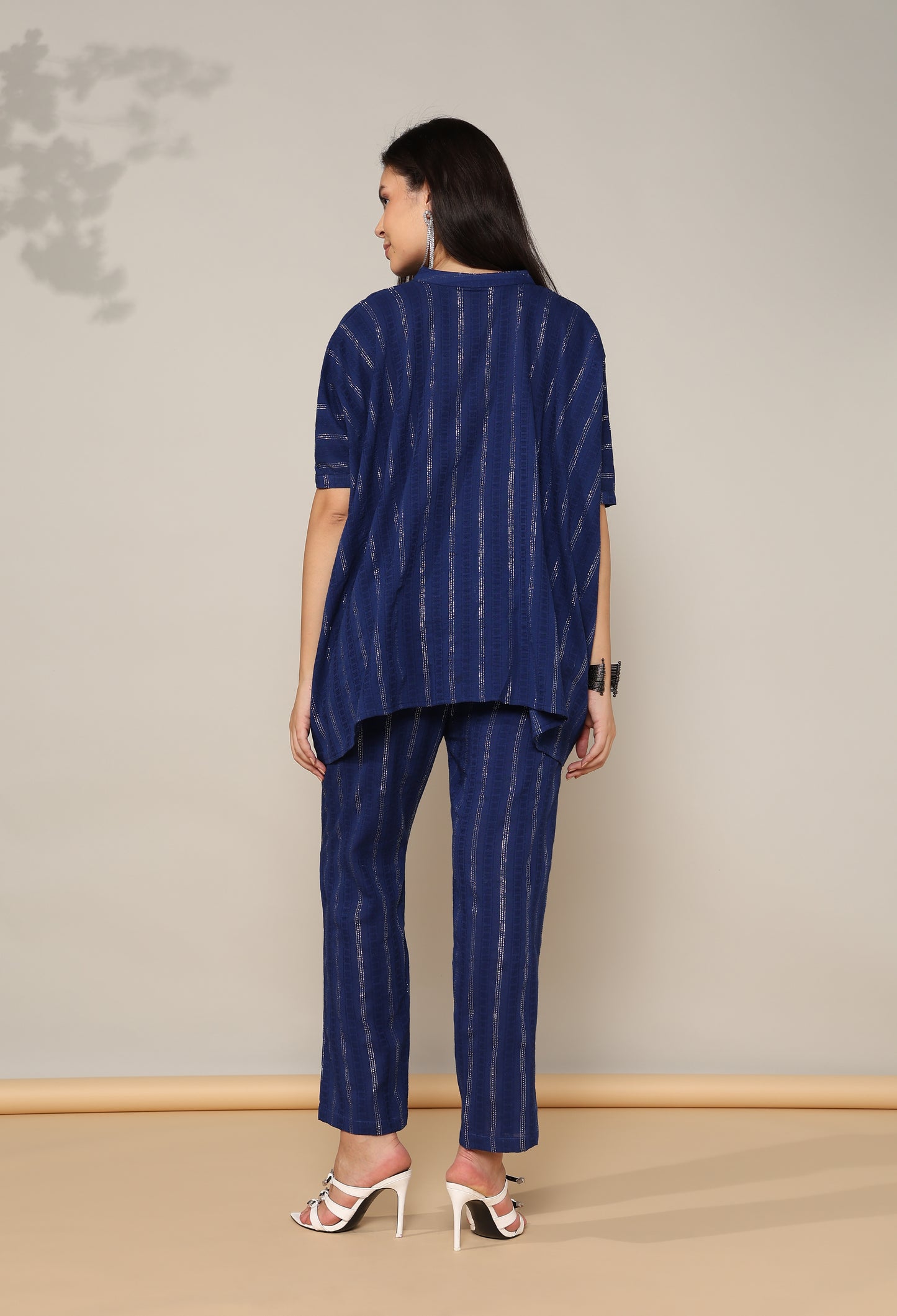 Navy Blue Cotton lurex Coord set