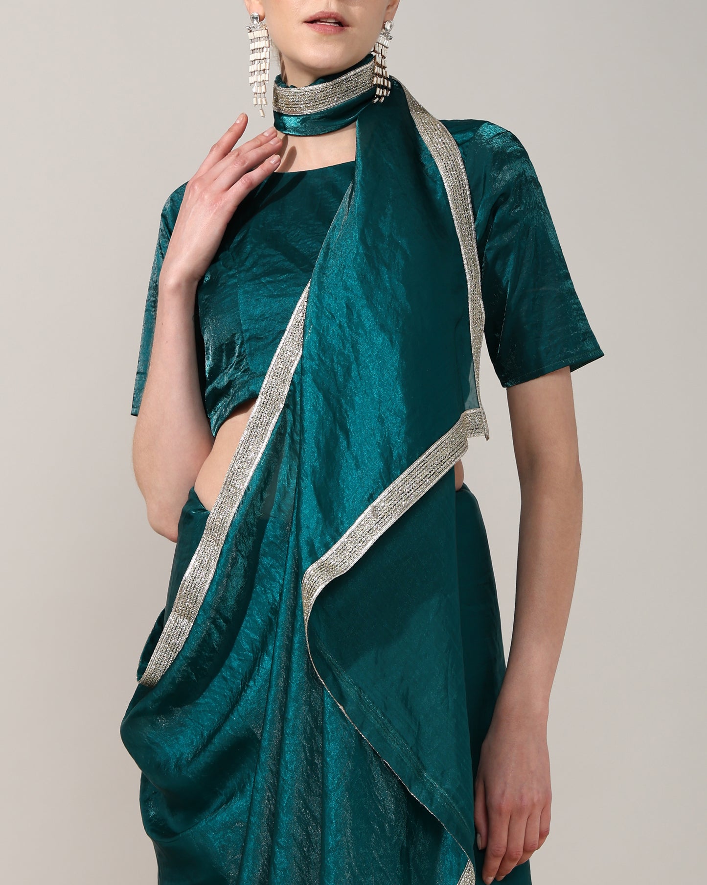 Green Tissue Silk Saree with blouse - unstitched