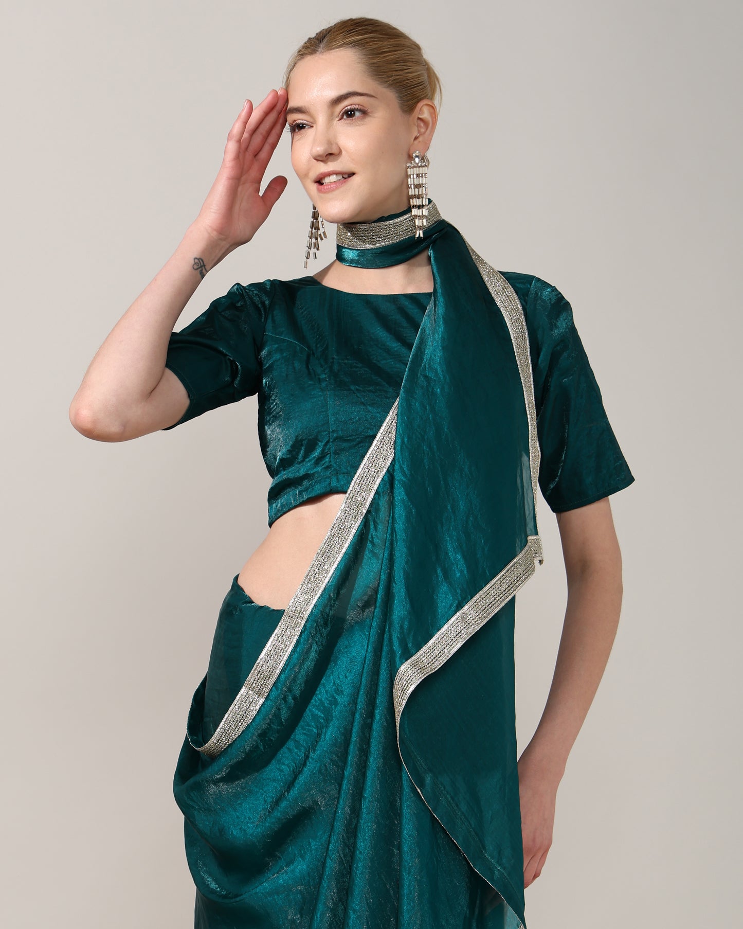 Green Tissue Silk Saree with blouse - unstitched