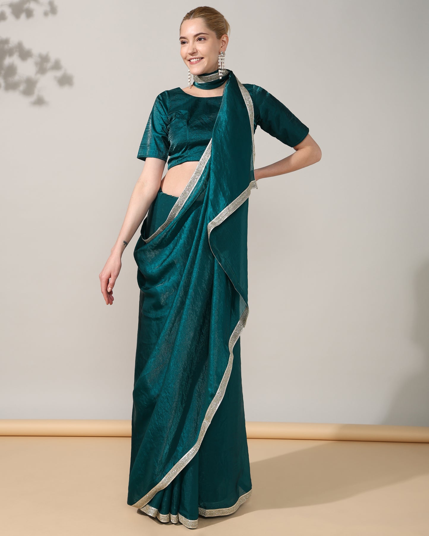 Green Tissue Silk Saree with blouse - unstitched