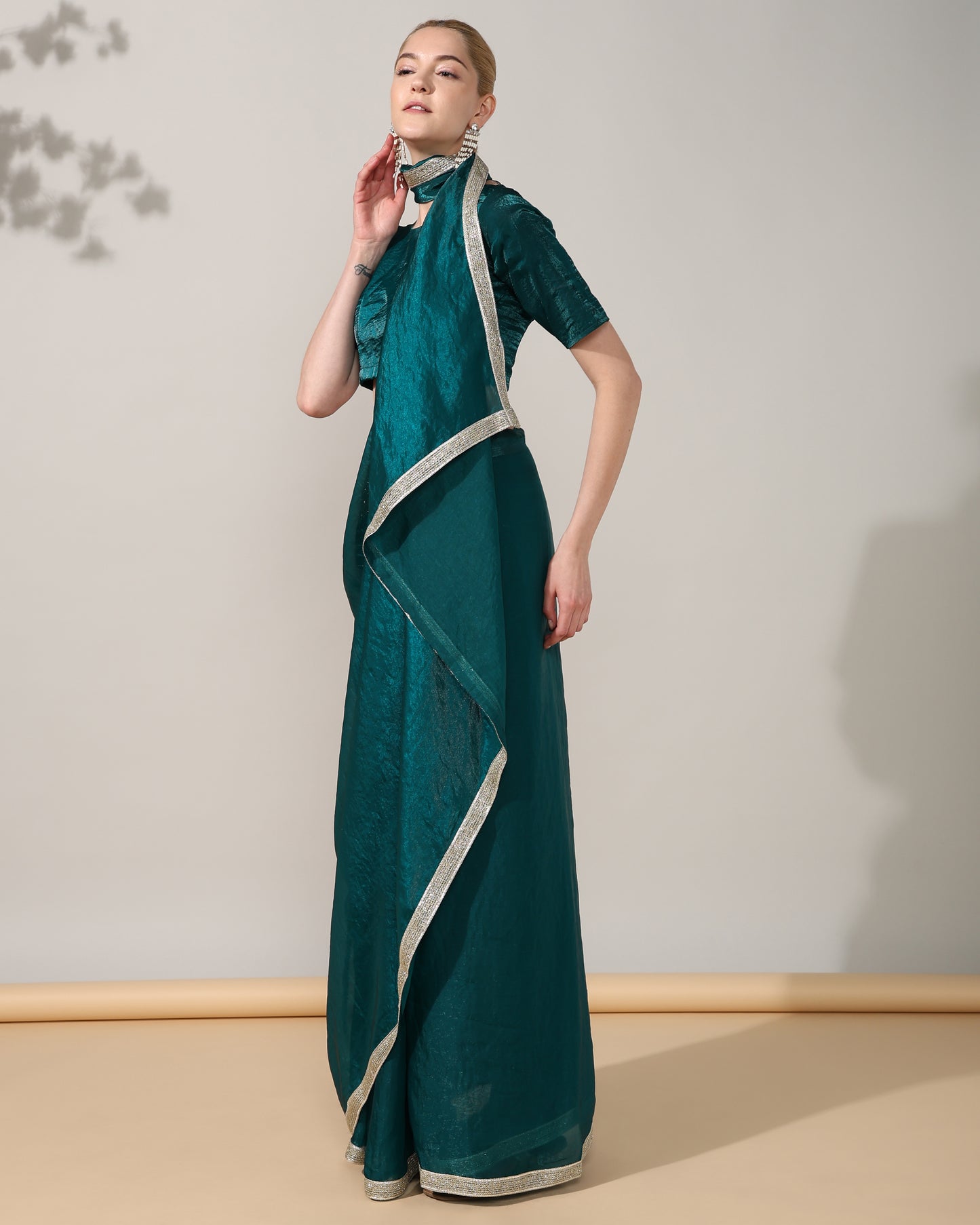 Green Tissue Silk Saree with blouse - unstitched