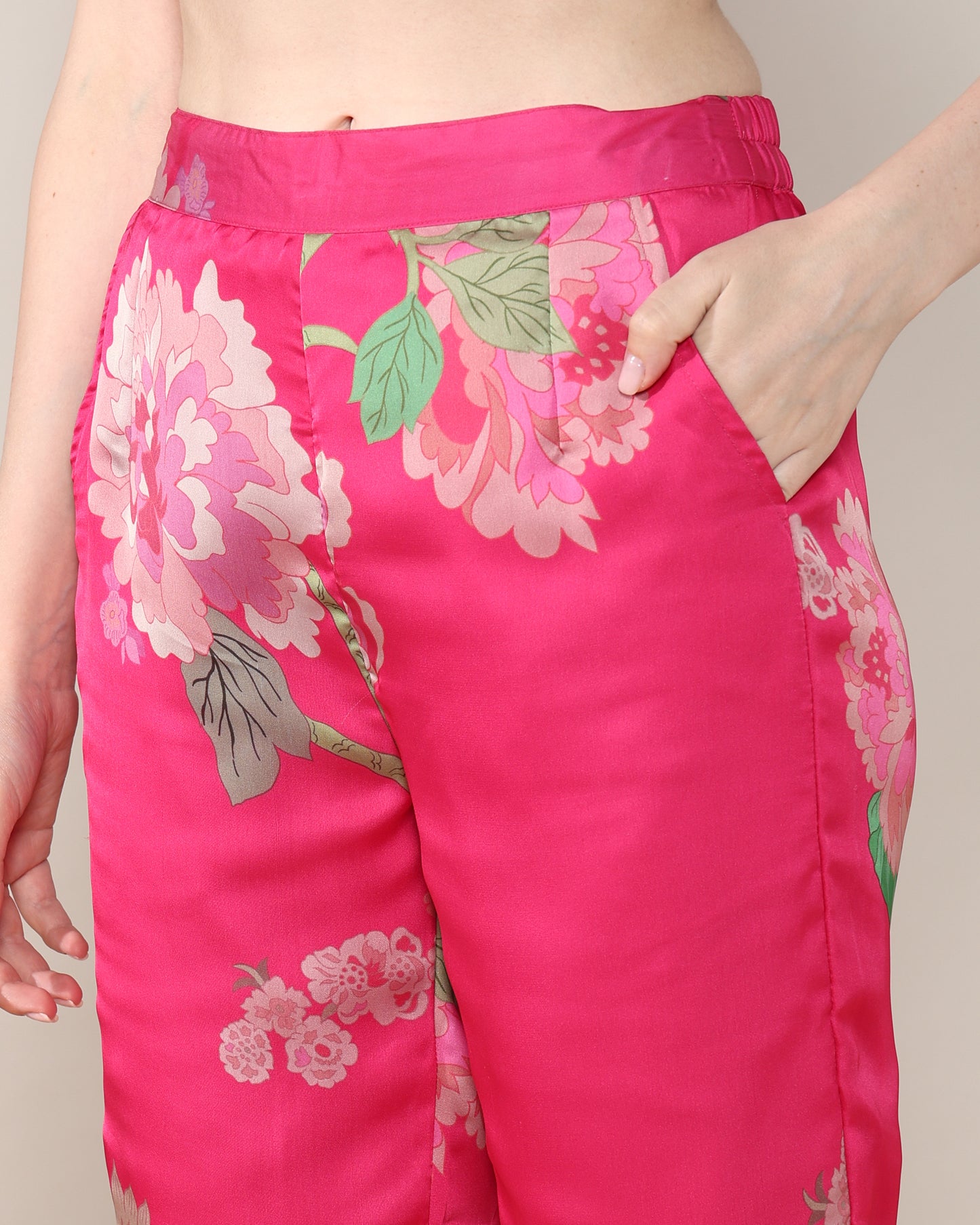 Pink golden Georgette satin suit with organza dupatta set of 3