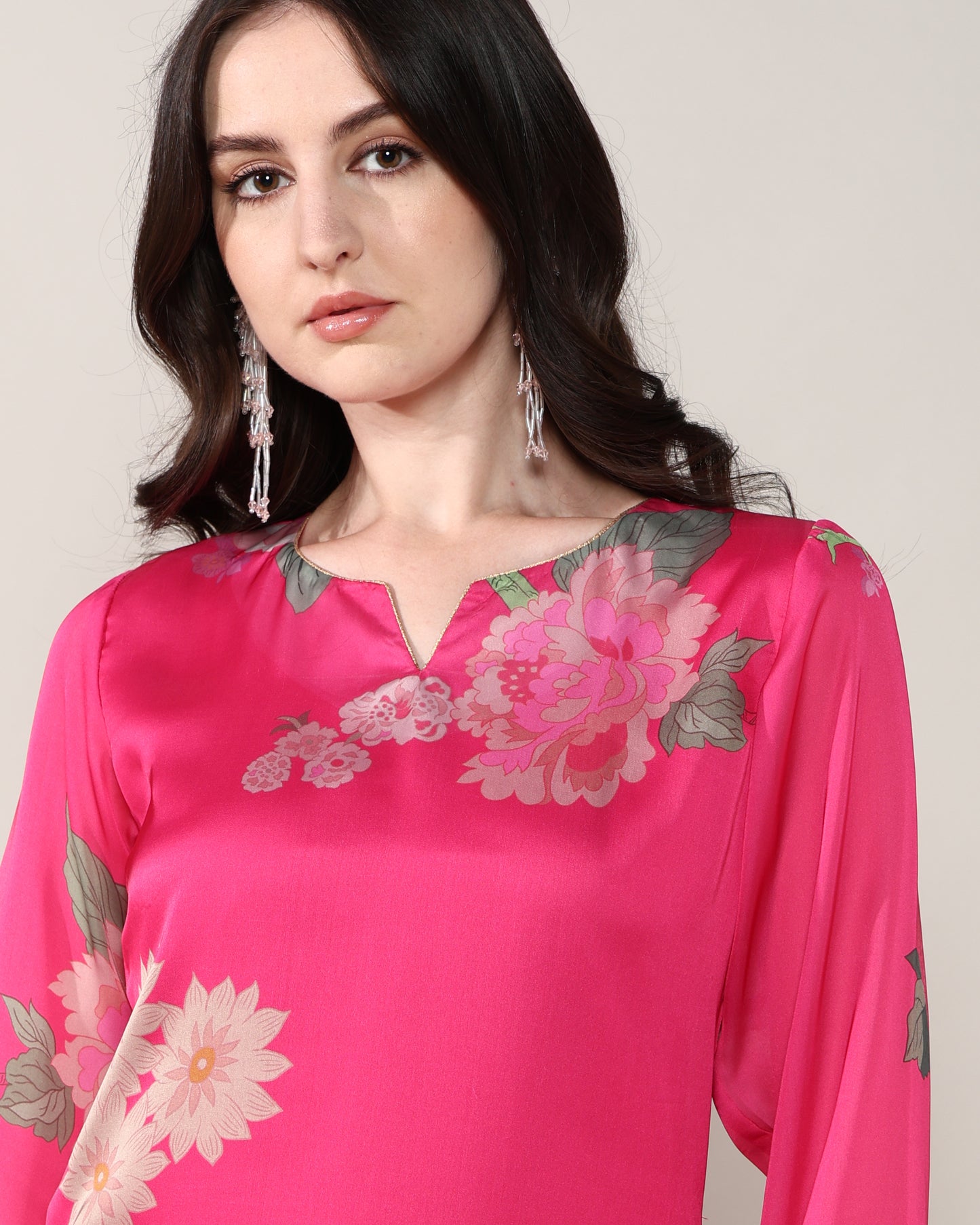 Pink golden Georgette satin suit with organza dupatta set of 3