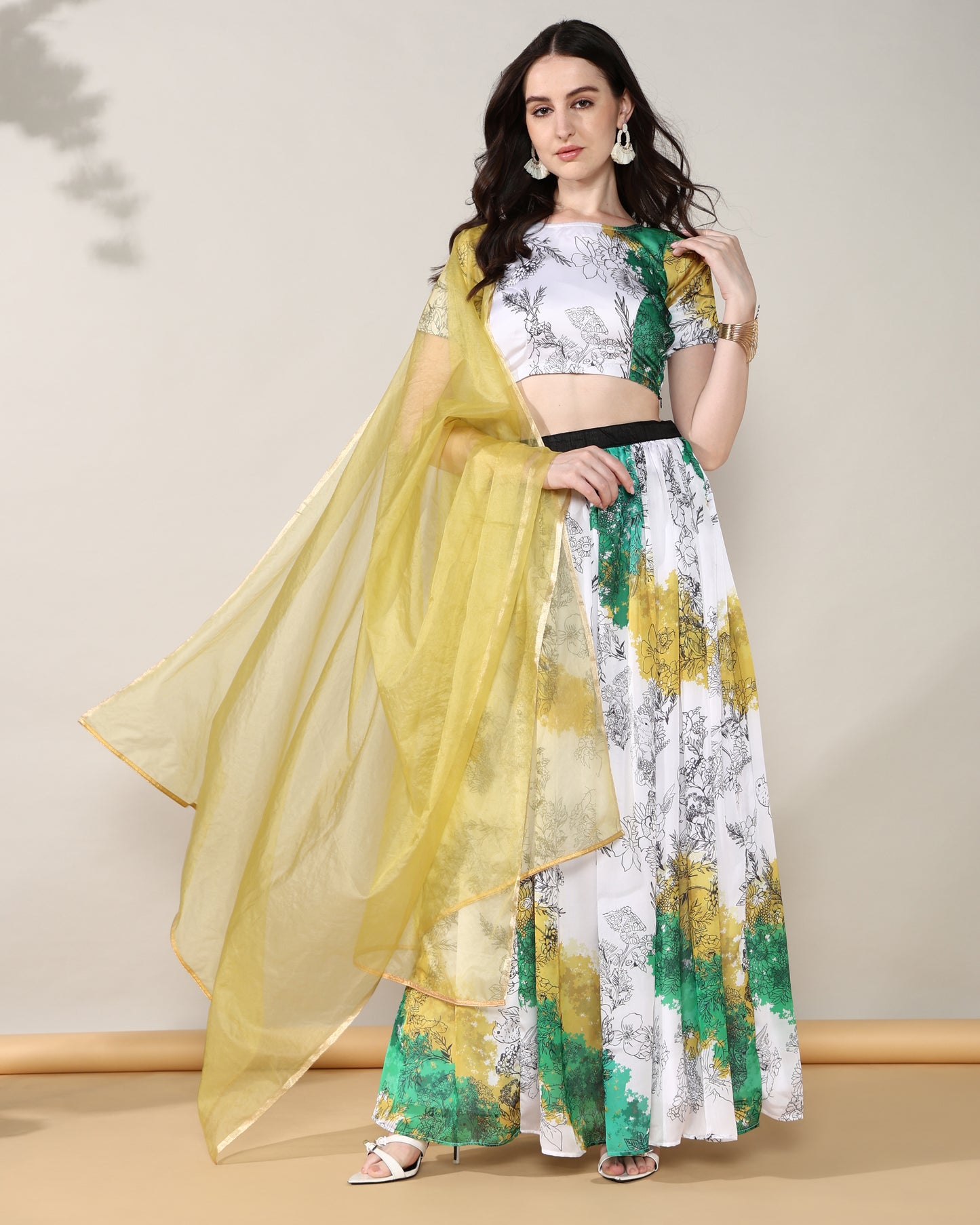HOK Luxe white Georgette satin lehenga with organza dupatta set of 3