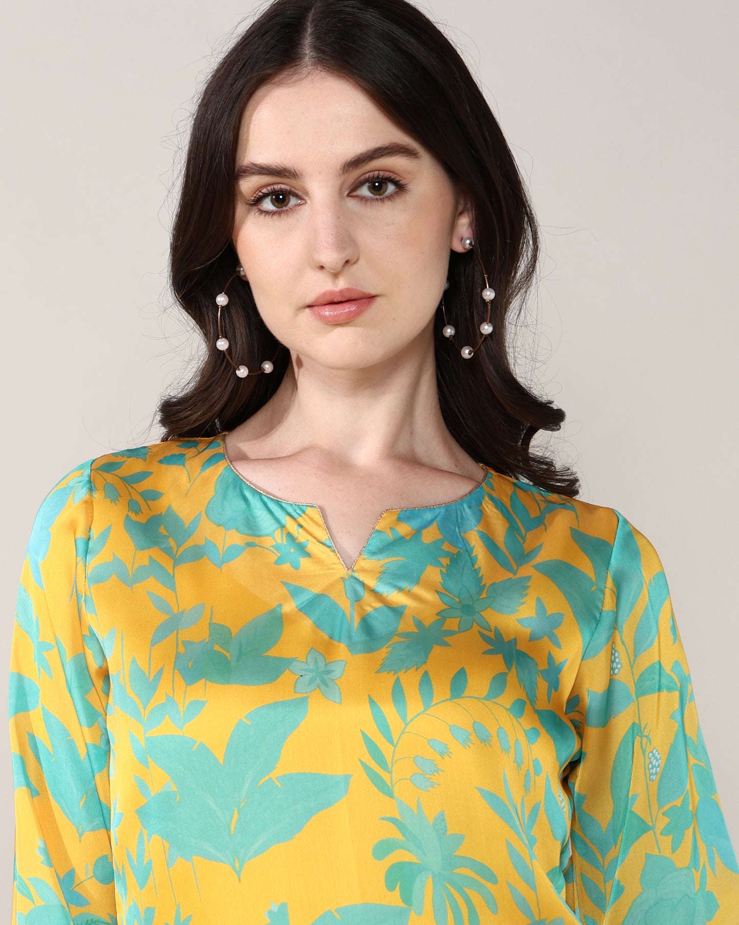 Mustard blue Georgette satin suit with organza dupatta set of 3