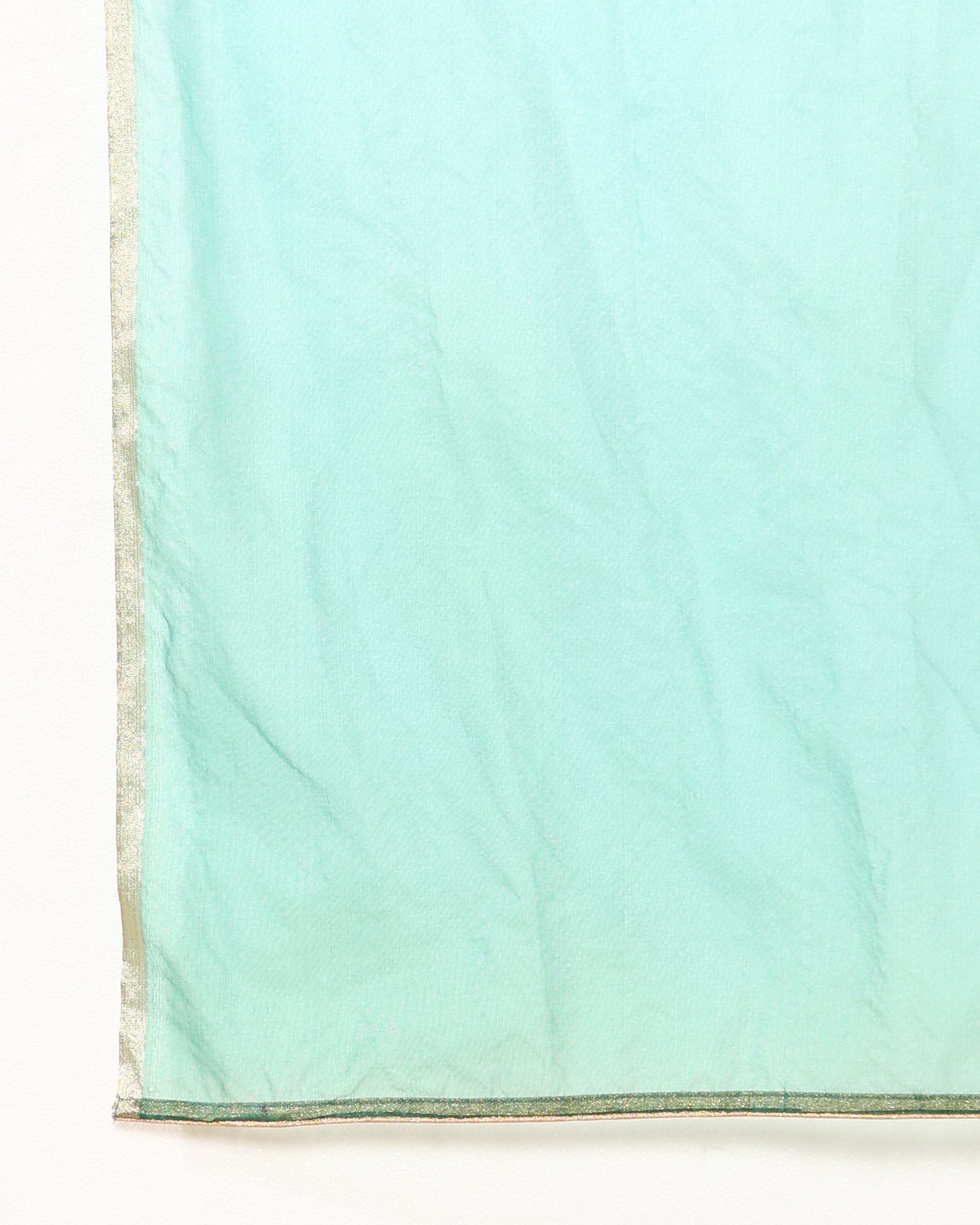 Sea green floral Georgette satin suit with organza dupatta set of 3