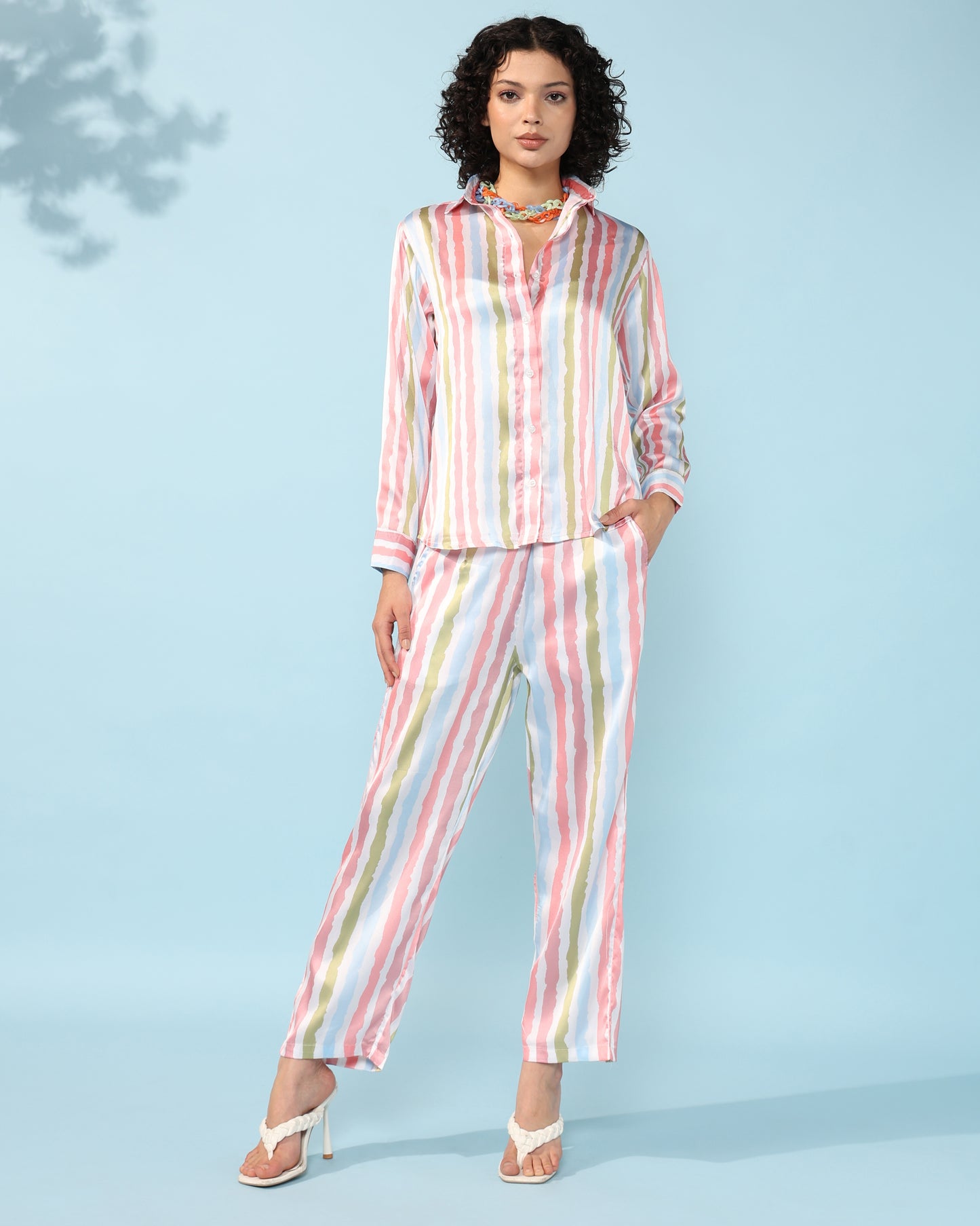 Stripes multicolour Printed Modal Co-ord Set- Set of 2