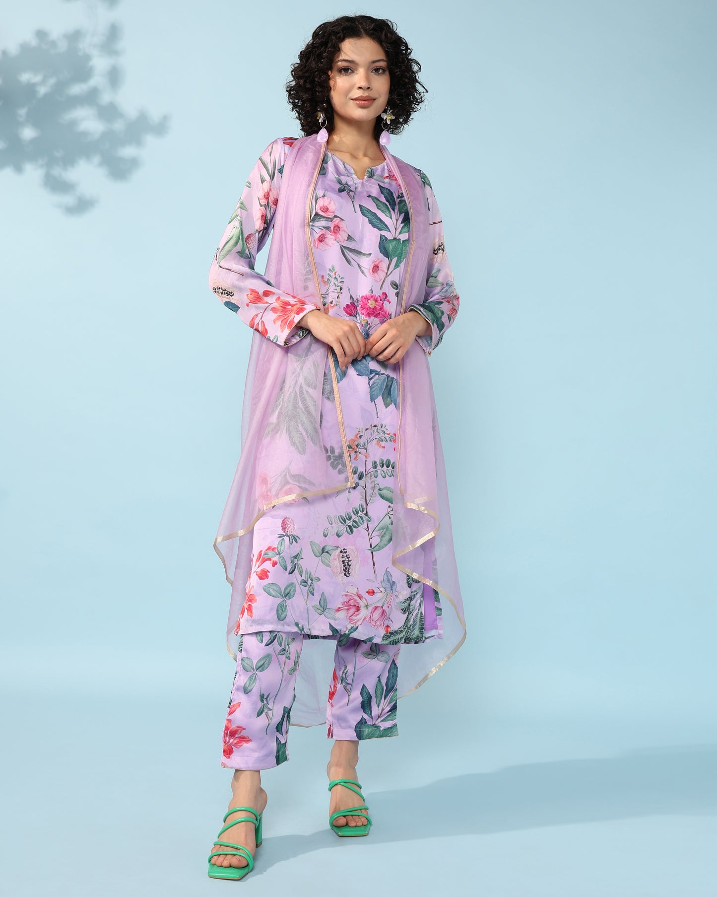 Light purple Georgette suit with organza dupatta set of 3