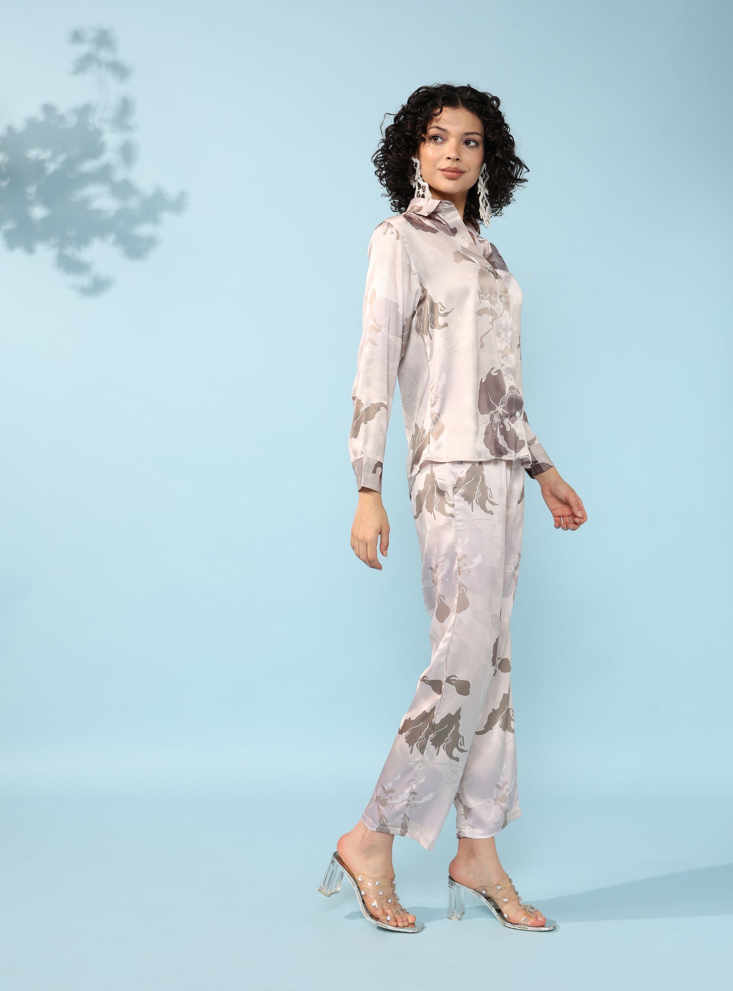 Light grey multicolour Printed Modal Co-ord Set- Set of 2