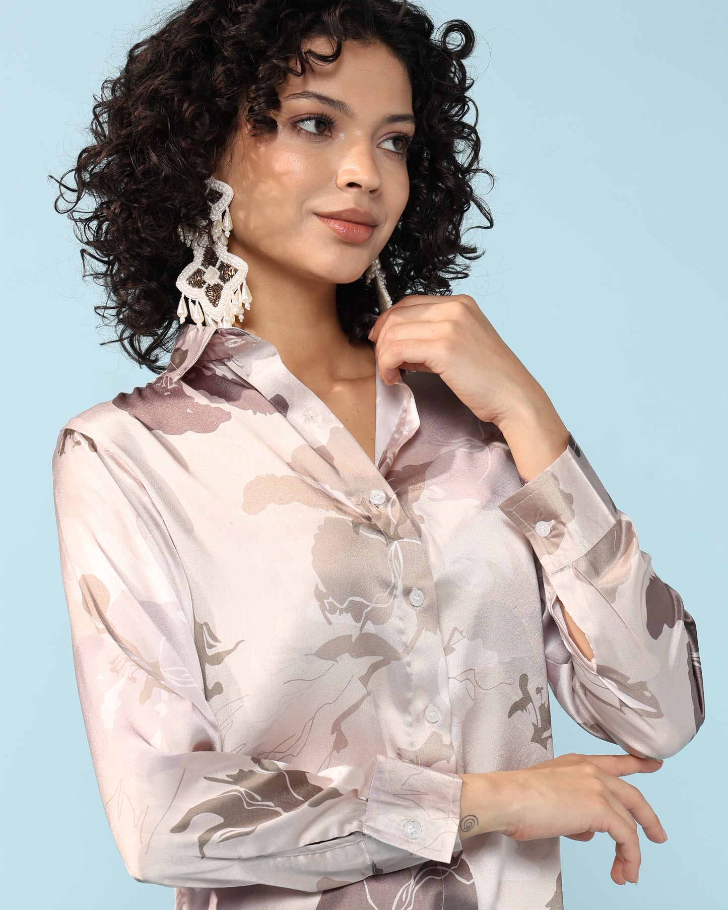 Light grey multicolour Printed Modal Co-ord Set- Set of 2