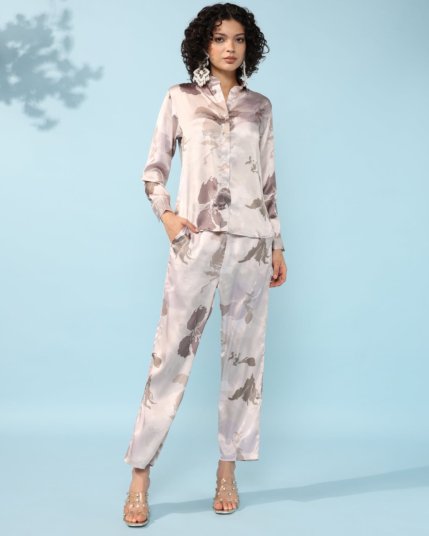 Light grey multicolour Printed Modal Co-ord Set- Set of 2