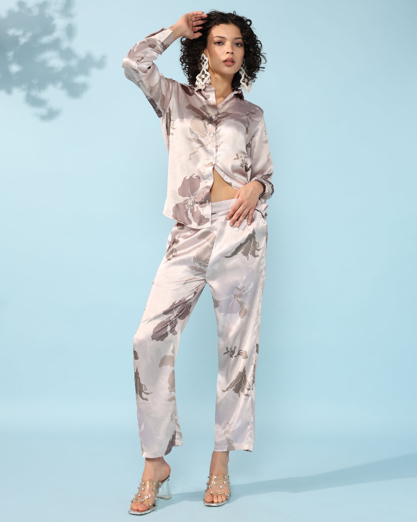 Light grey multicolour Printed Modal Co-ord Set- Set of 2