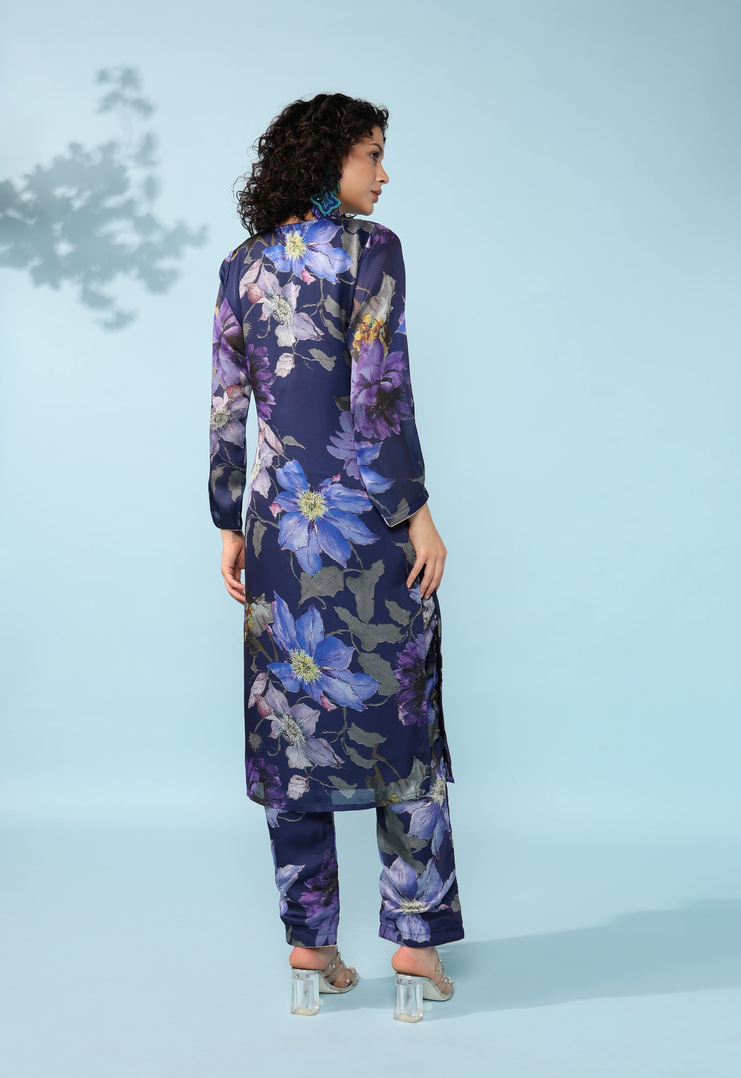 Navy blue floral Georgette suit with organza dupatta set of 3