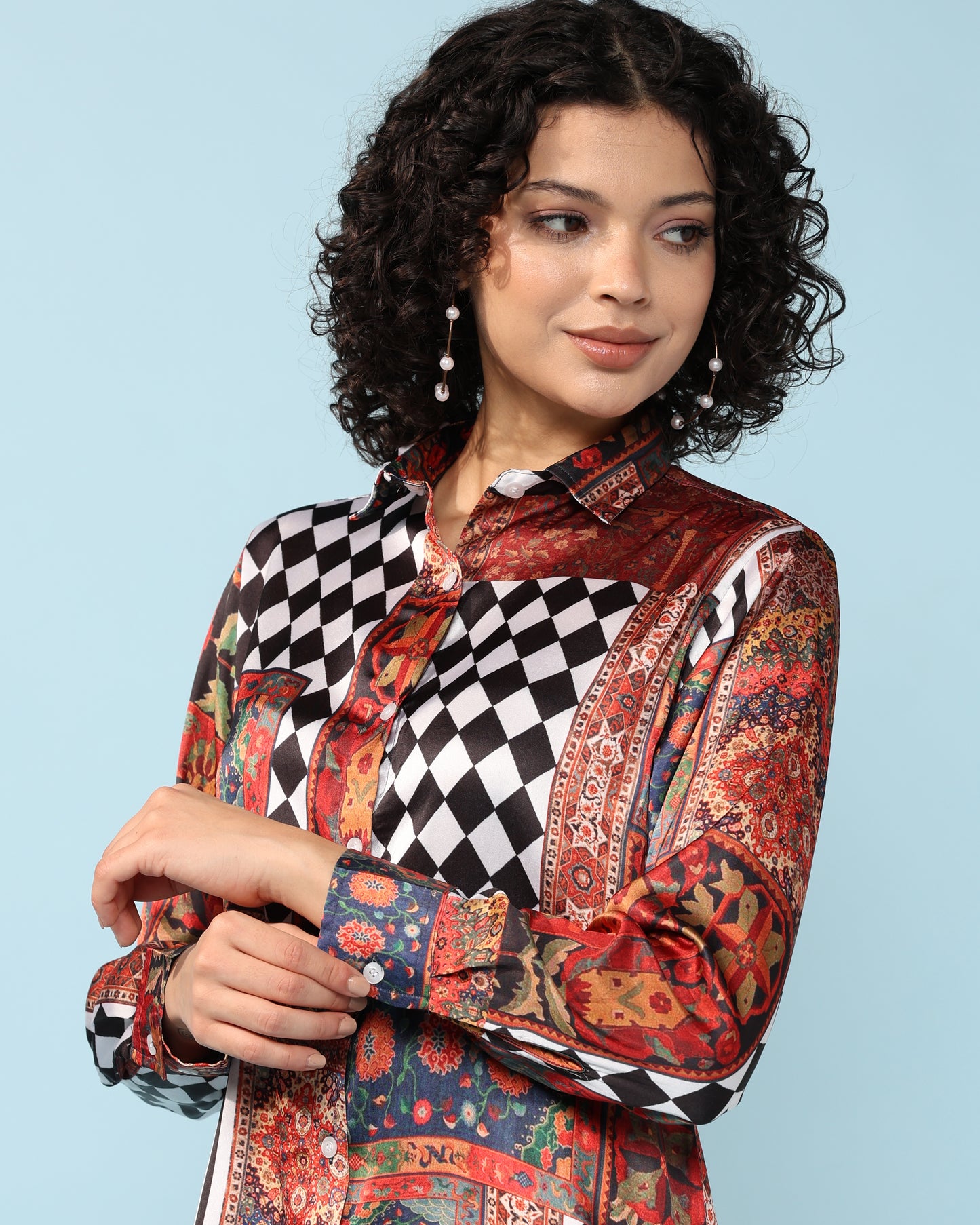 Chequered multicolour Printed Modal Co-ord Set- Set of 2